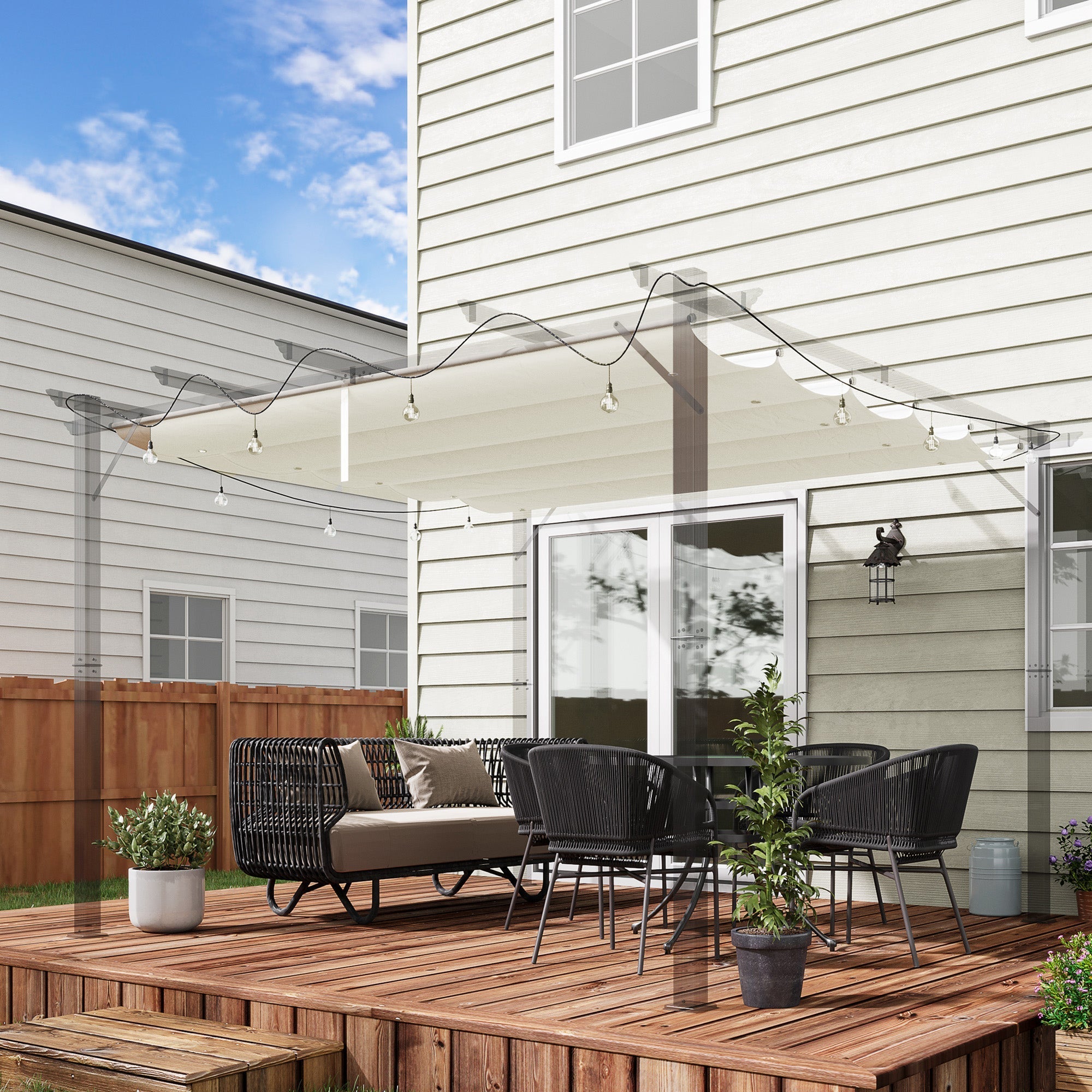 Einziehbare Pergola-Sonnenschutz-Abdeckung Ersatzstoff 3x3m Cremeweiß
