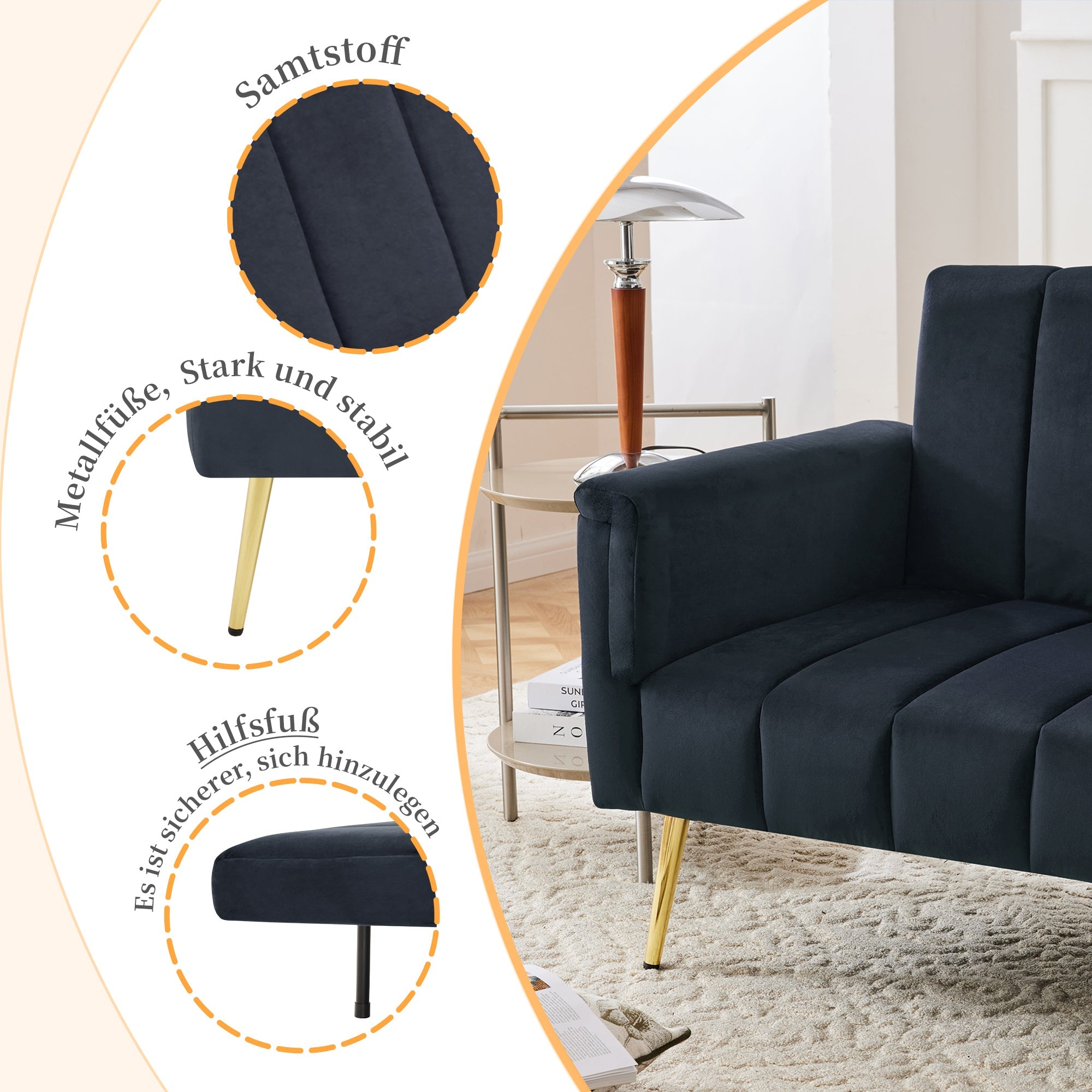 Sofa Bed, Modern Folding with Sleeping Function, Velvet Fabric