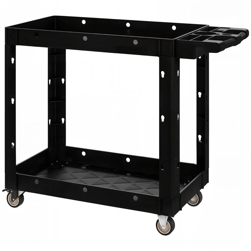 Workshop trolley, 2 levels, side handle, hook holes, 227 kg load capacity, black