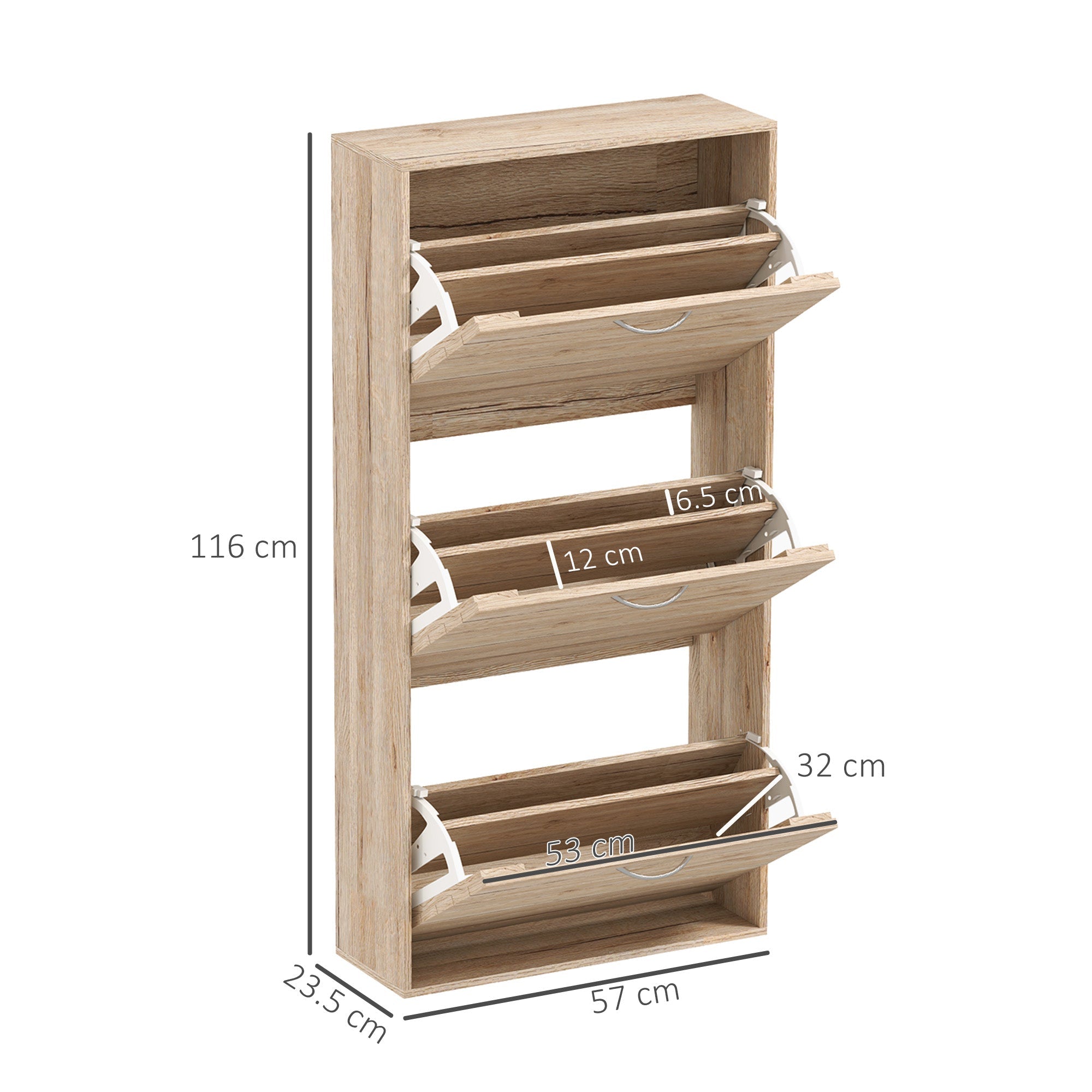 Shoe Storage Cabinet, 12-Pair Flip Drawer, Brown Wood-Effect