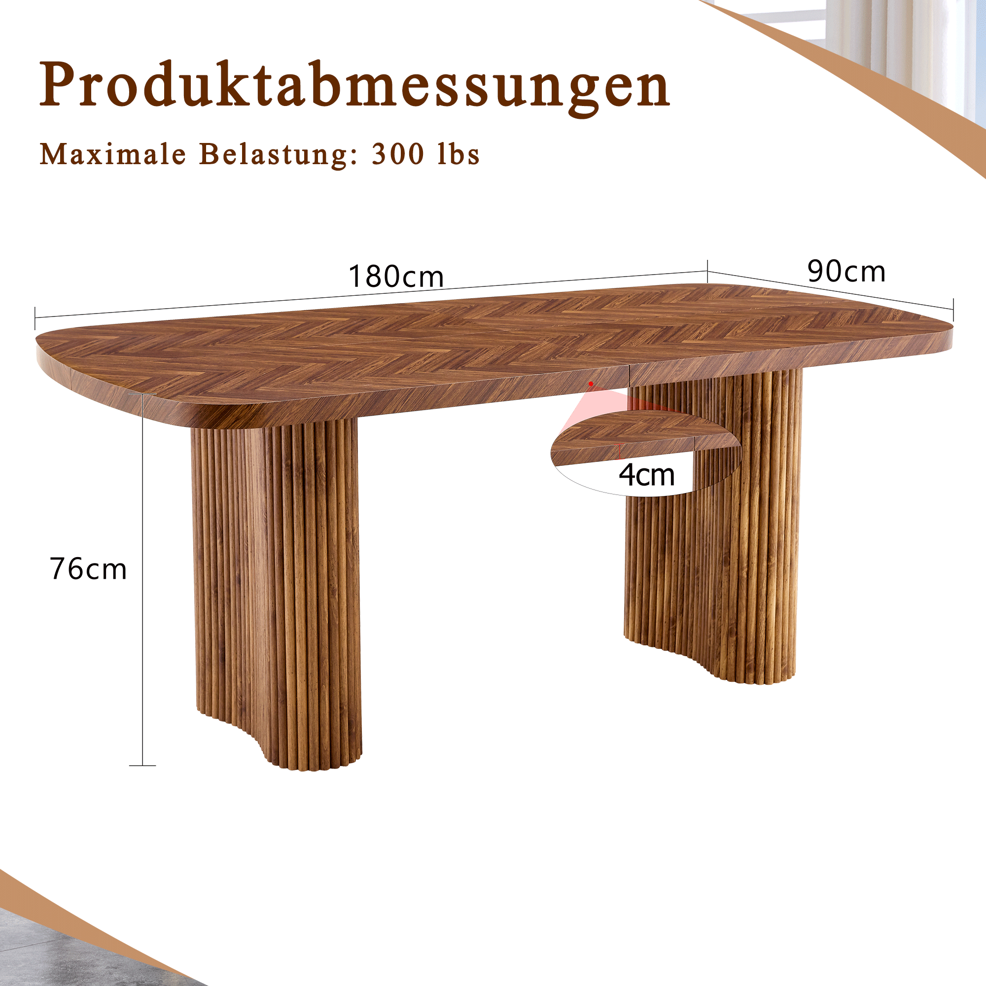 Dining Table Arched Pedestal Support 180x90cm - Walnut