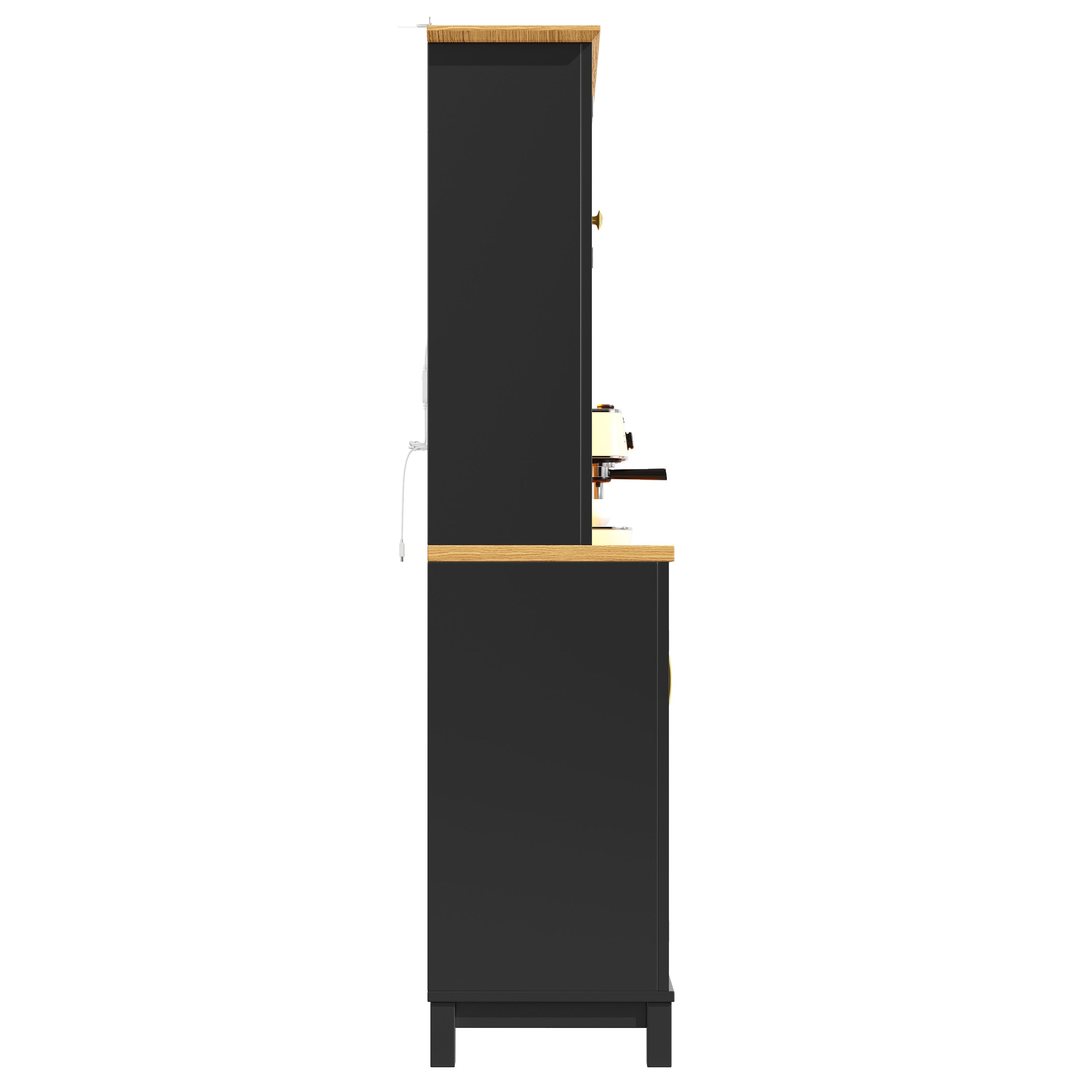 Sideboard Kitchen Buffet Cabinet with LED Lights and Drink Holders, Green, Black and White