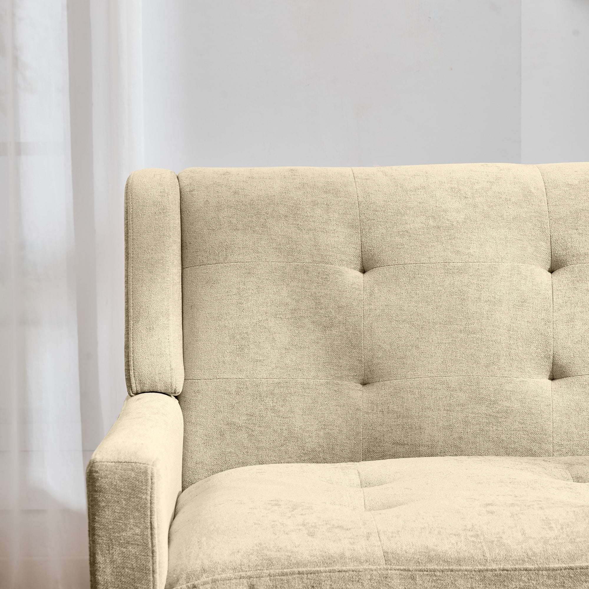 Premium 2-Seater Bench Button-Upholstered Accent Chair Solid Wood Linen