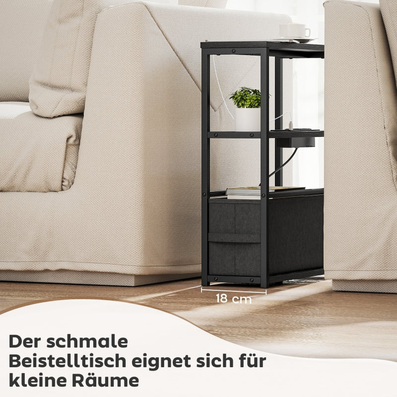 Side Table/Coffee Table with Power Strip and Shelf, for Small Spaces, 45x18x60.2cm, Black