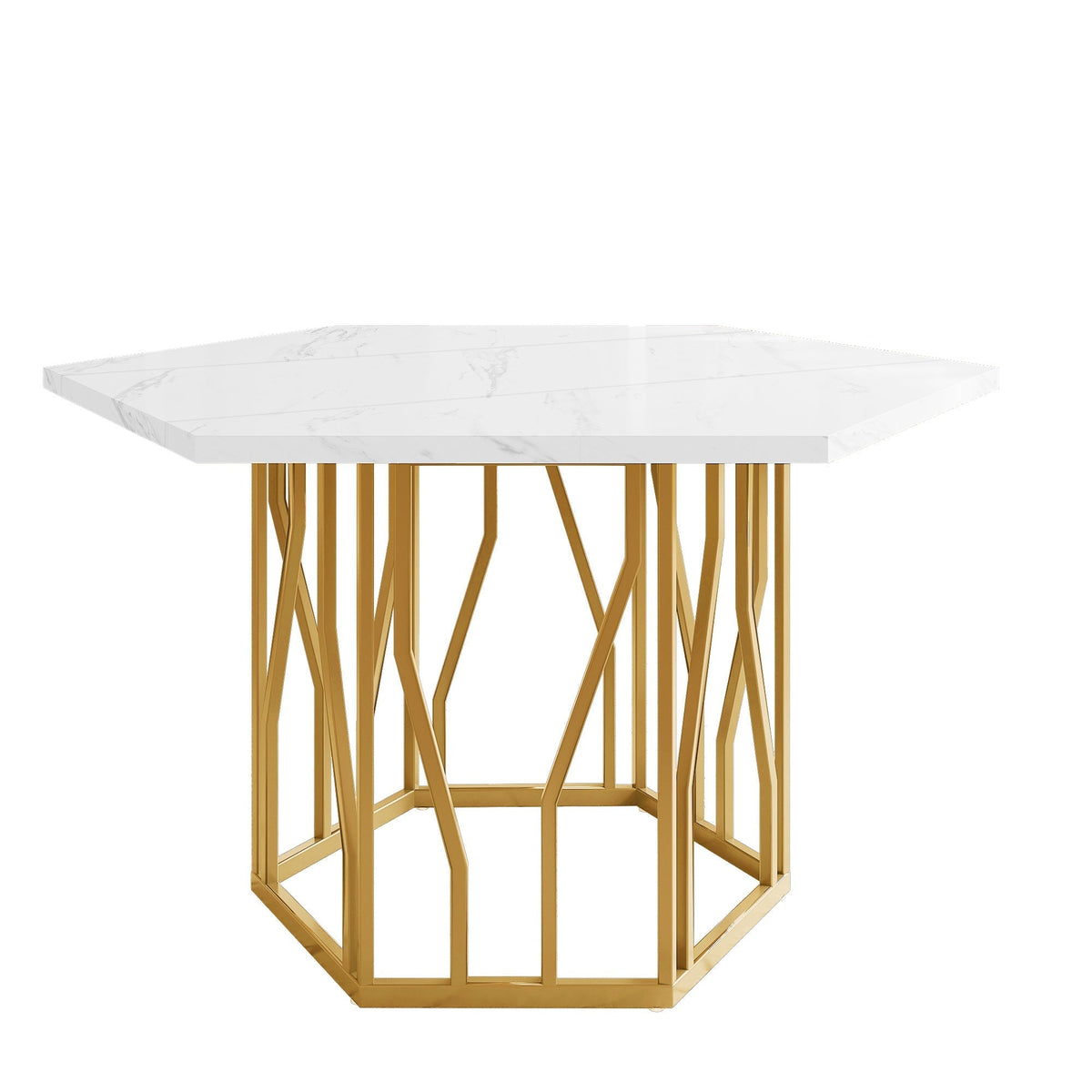 5-Piece Dining Set Hexagonal Marble Table 4 Velvet Chairs Gold Legs - Black