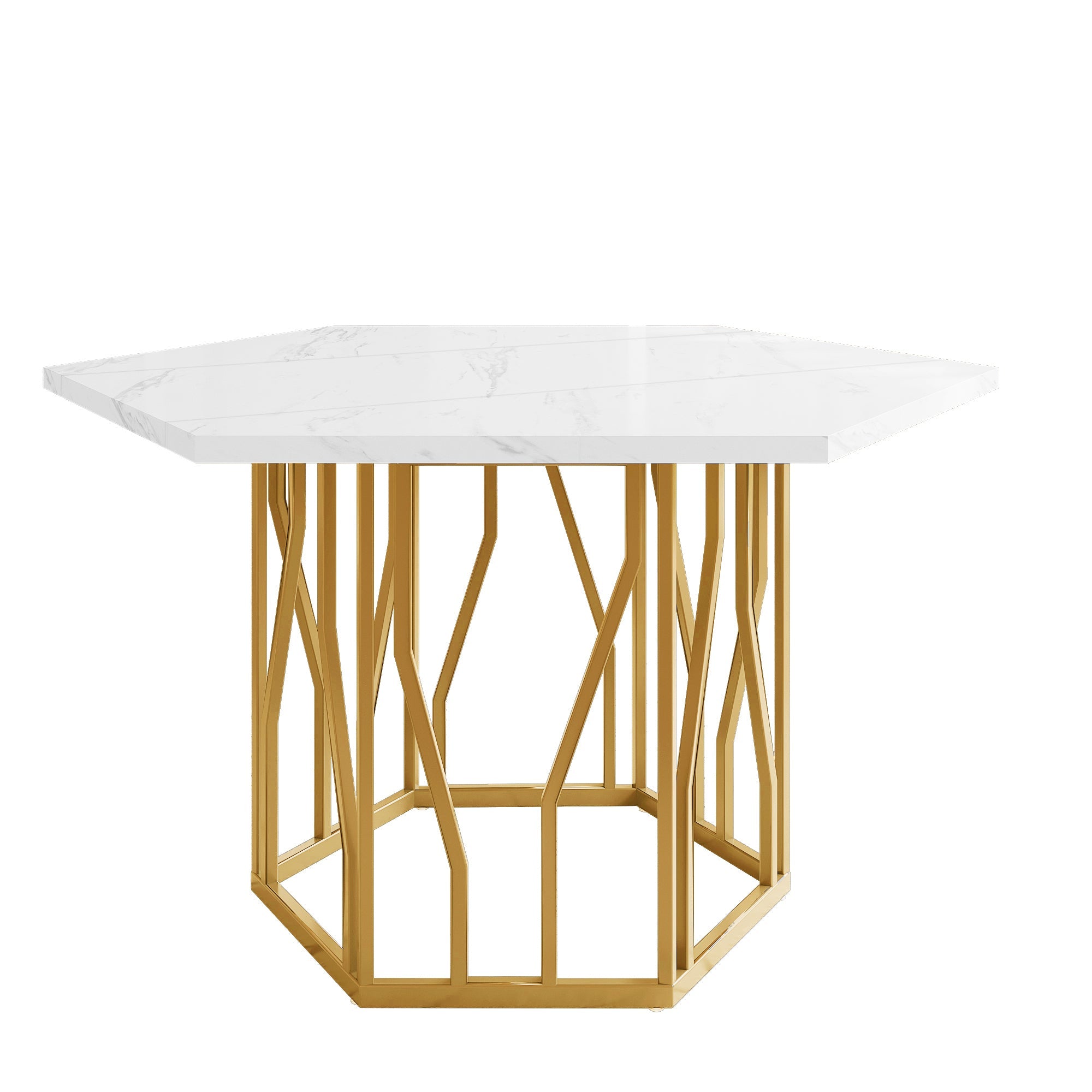 Hexagonal Marble Dining Table Modern Metal Branch Base Coffee Table Gold