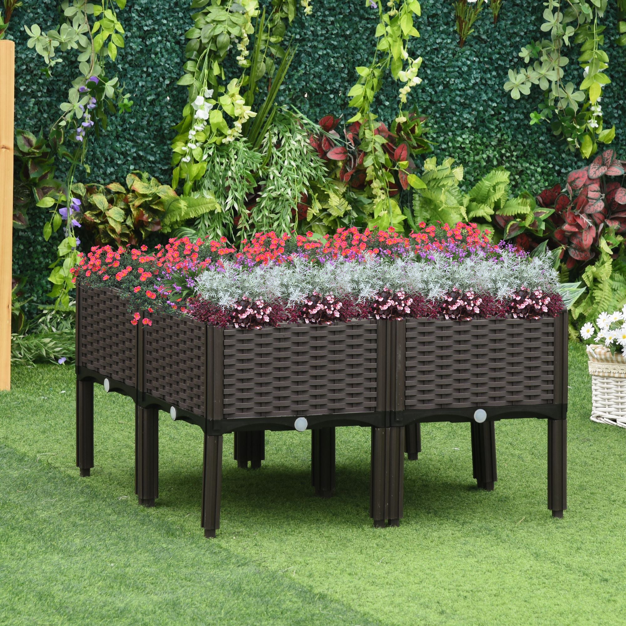 Raised Bed 4-Piece Planter, Rattan Look, Brown