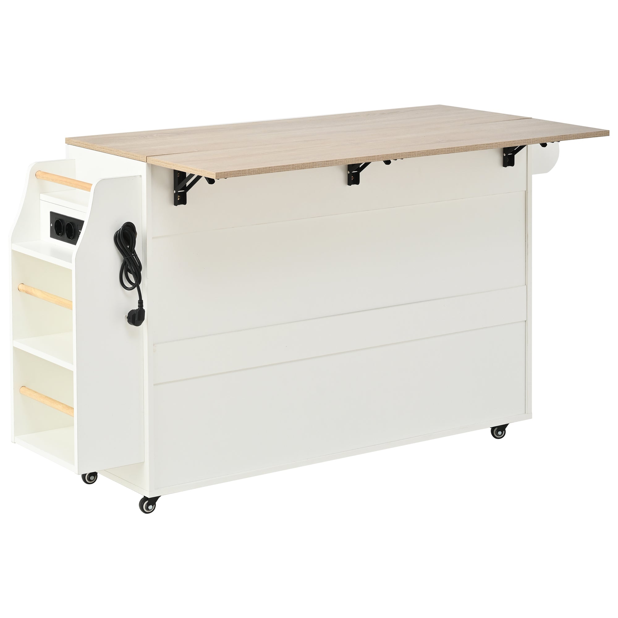 Kitchen Island Extendable Worktop Waste Bin Power Strips Mobile