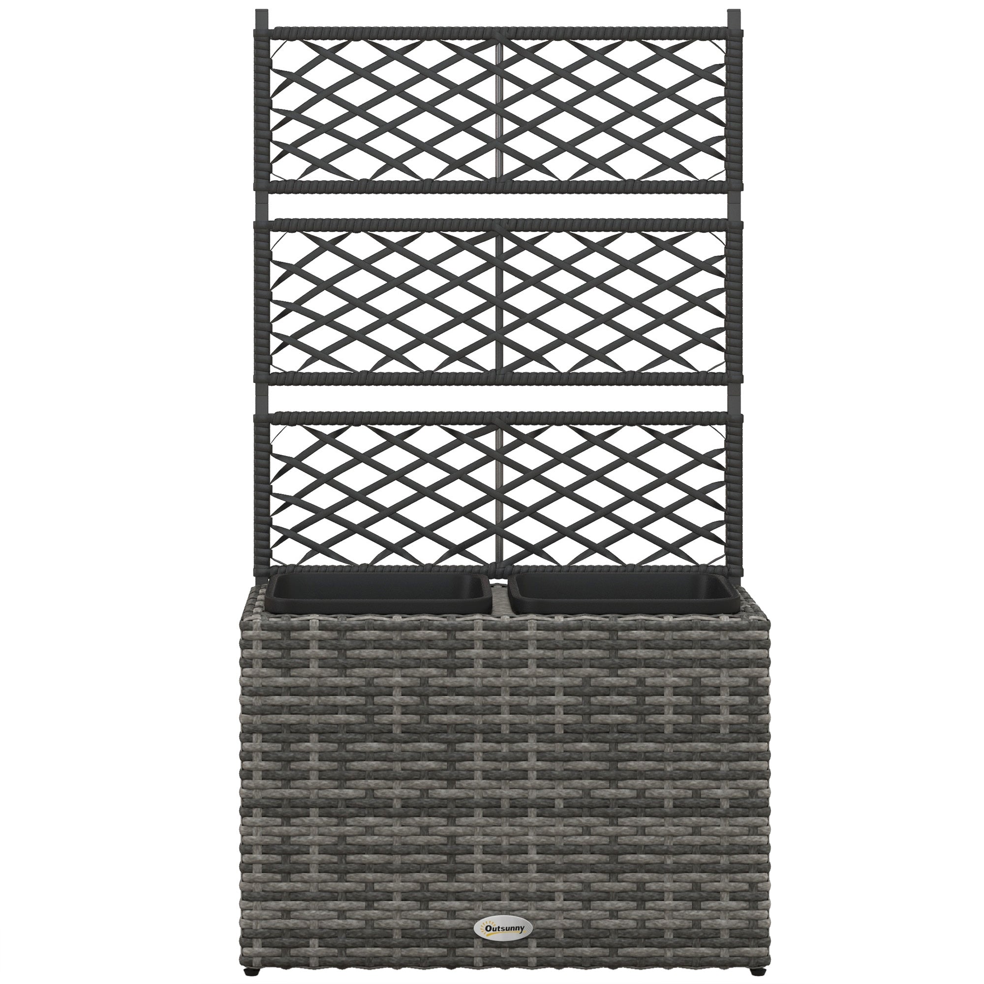 22 L Rattan Planter with Trellis Freestanding Raised Beds Two Plant Boxes Outdoor Mixed Grey
