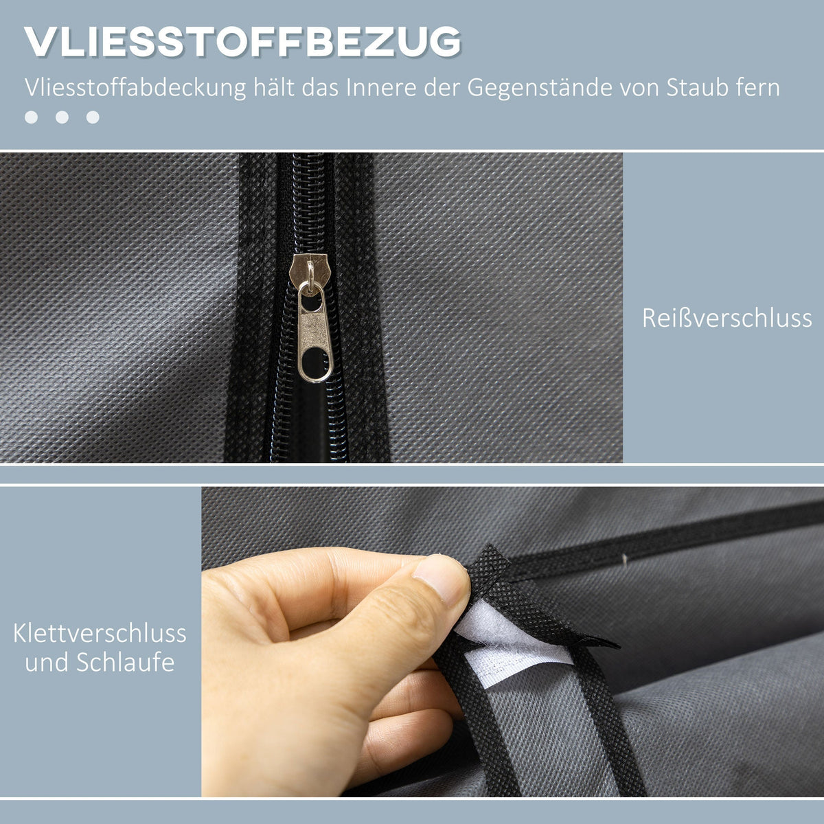 Foldable Wardrobe with Zipper Storage, Non-Woven Fabric, Dark Grey