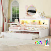 Daybed Sofa Bed 90x200cm Pull-out LED Storage USB/Power - White