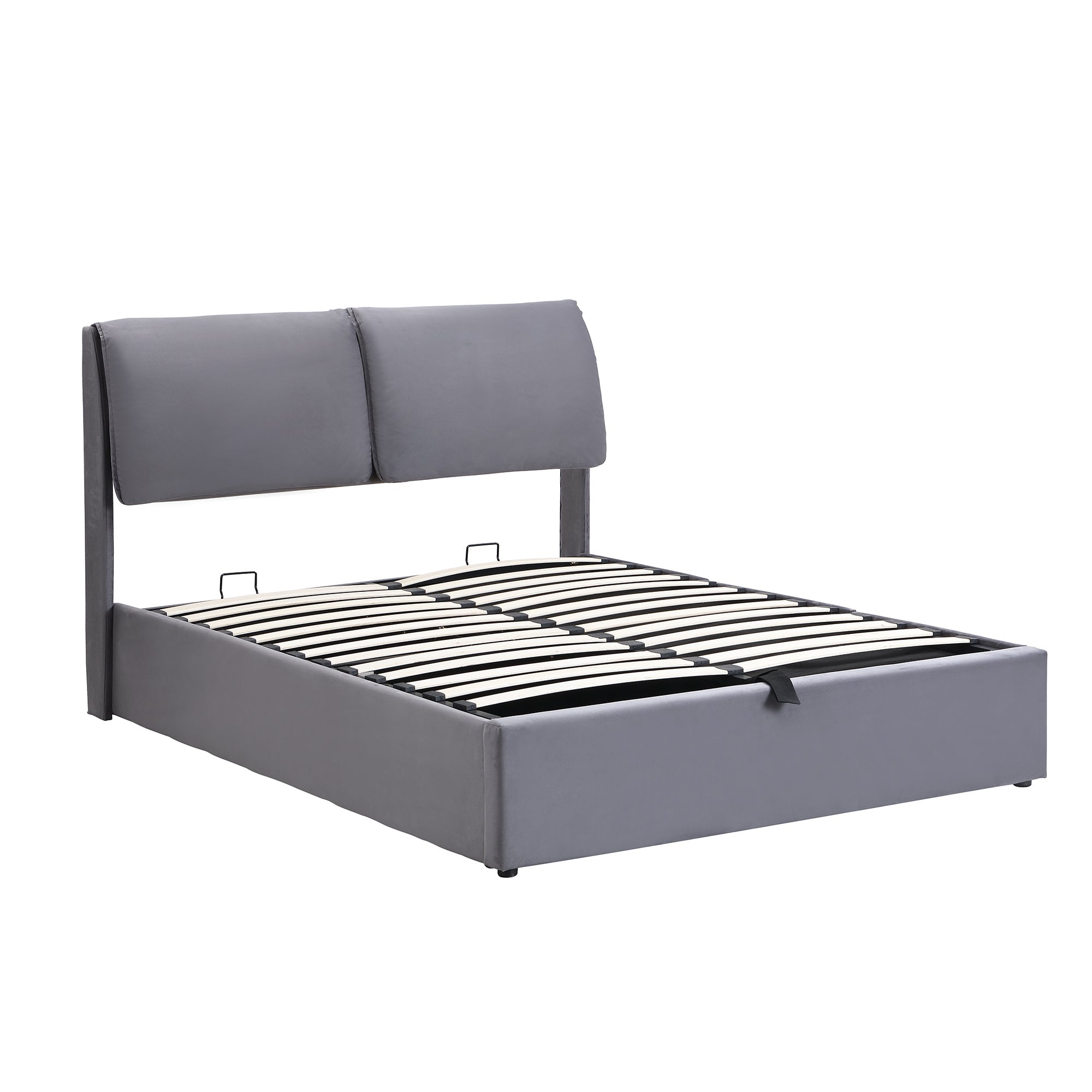 Upholstered Bed with Hydraulic Lift and 3 Drawers, 140x200 cm, Grey Velvet