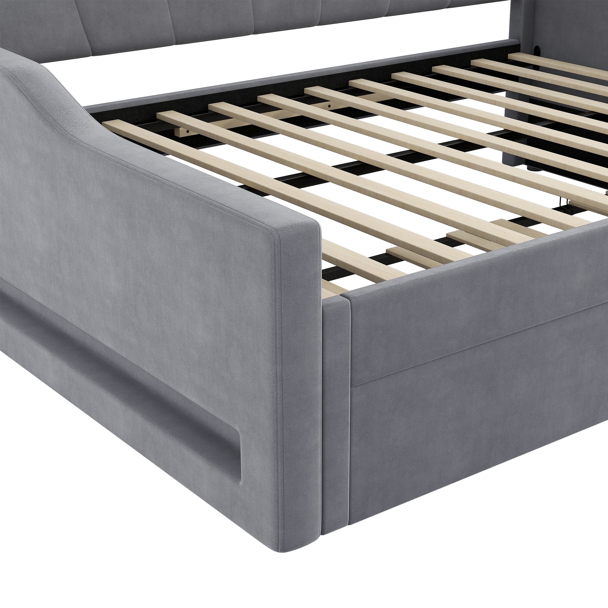 Daybed Upholstered 140x200cm LED Pull-out Bed - Grey