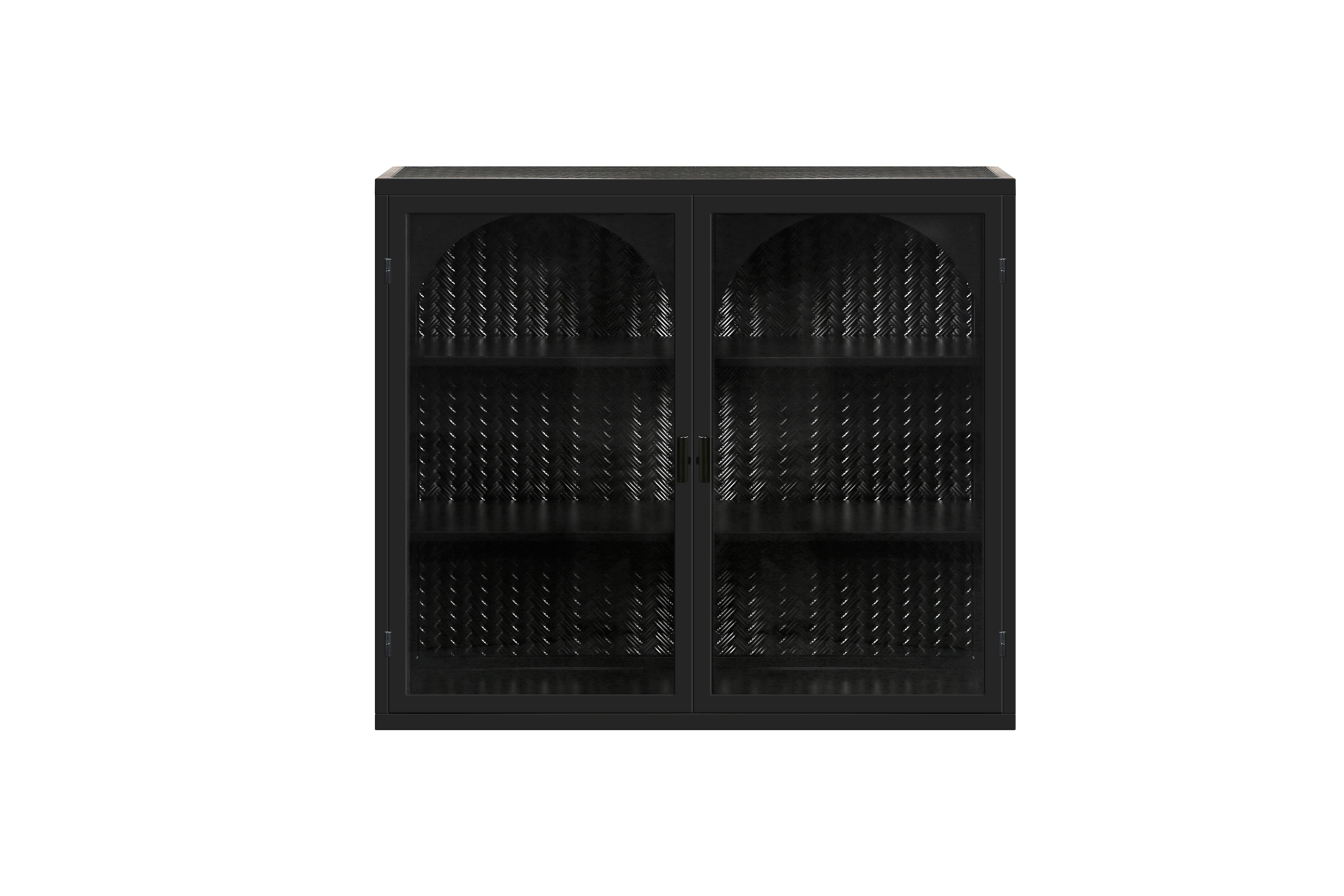 Wall Cabinet 70CM Glass Doors Two-door Three-tier Storage Woven Pattern Black