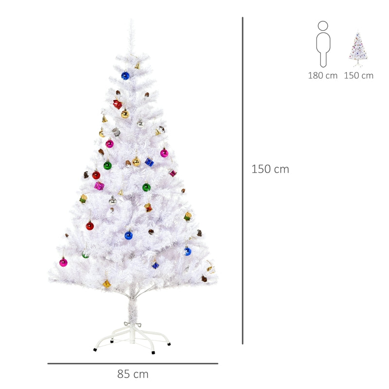 Christmas Tree, Artificial Fir, 150cm with Stand & Decoration, White