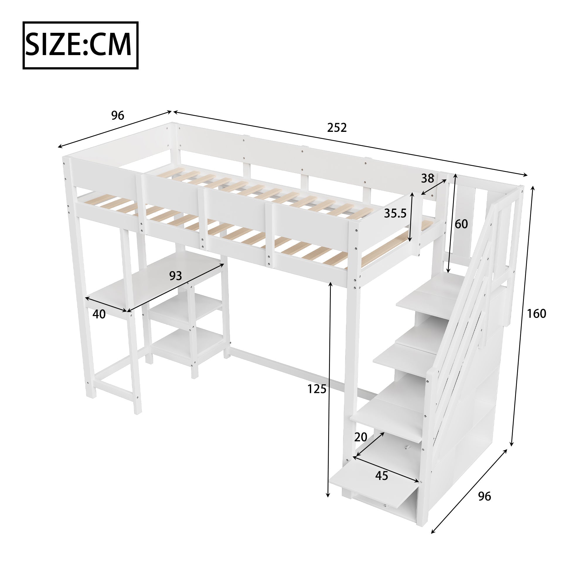 Bunk Bed, Multifunctional Loft with Storage & Shelf, Pine Wood, White
