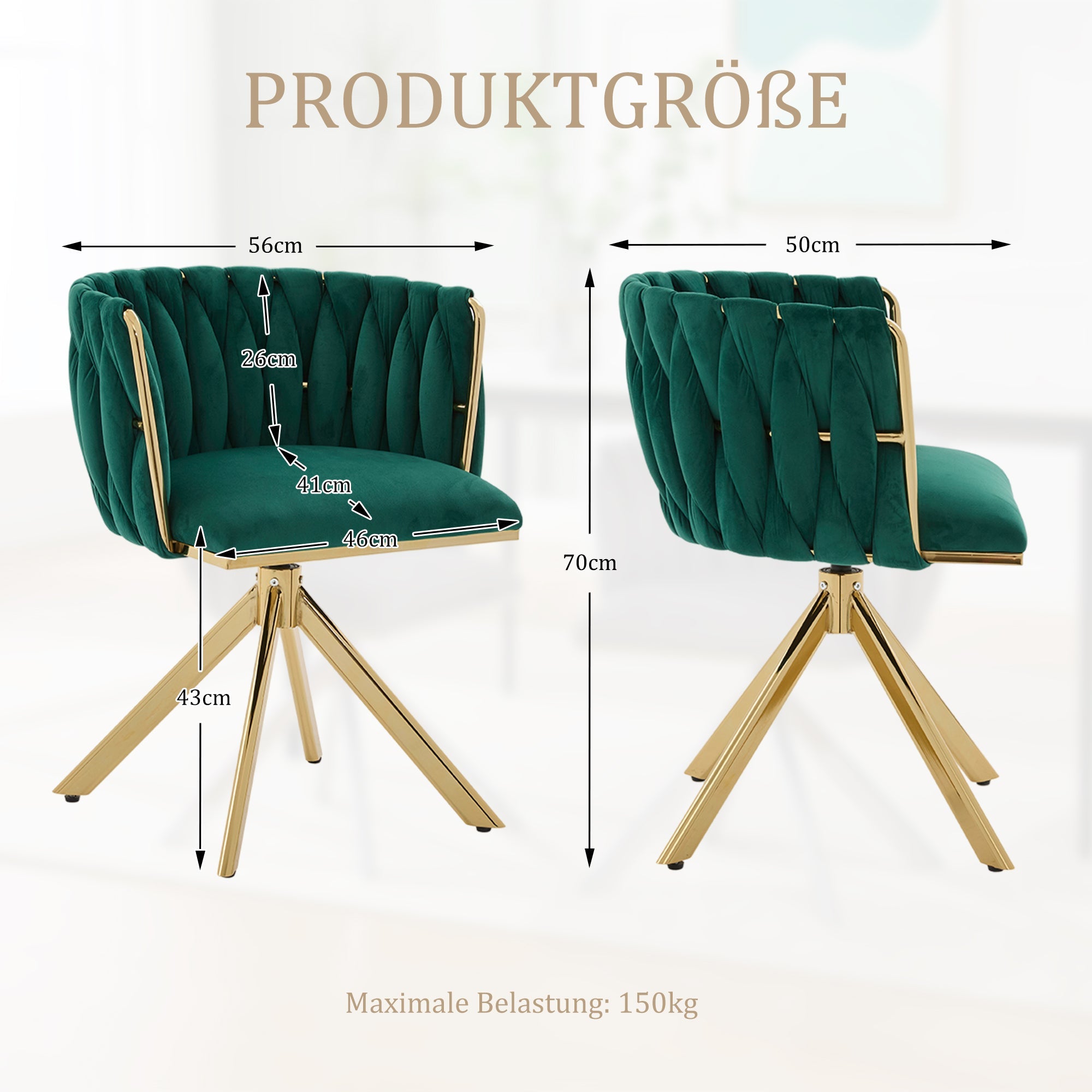 Velour Armchair, 180° Swivel, Ergonomic, Metal Frame