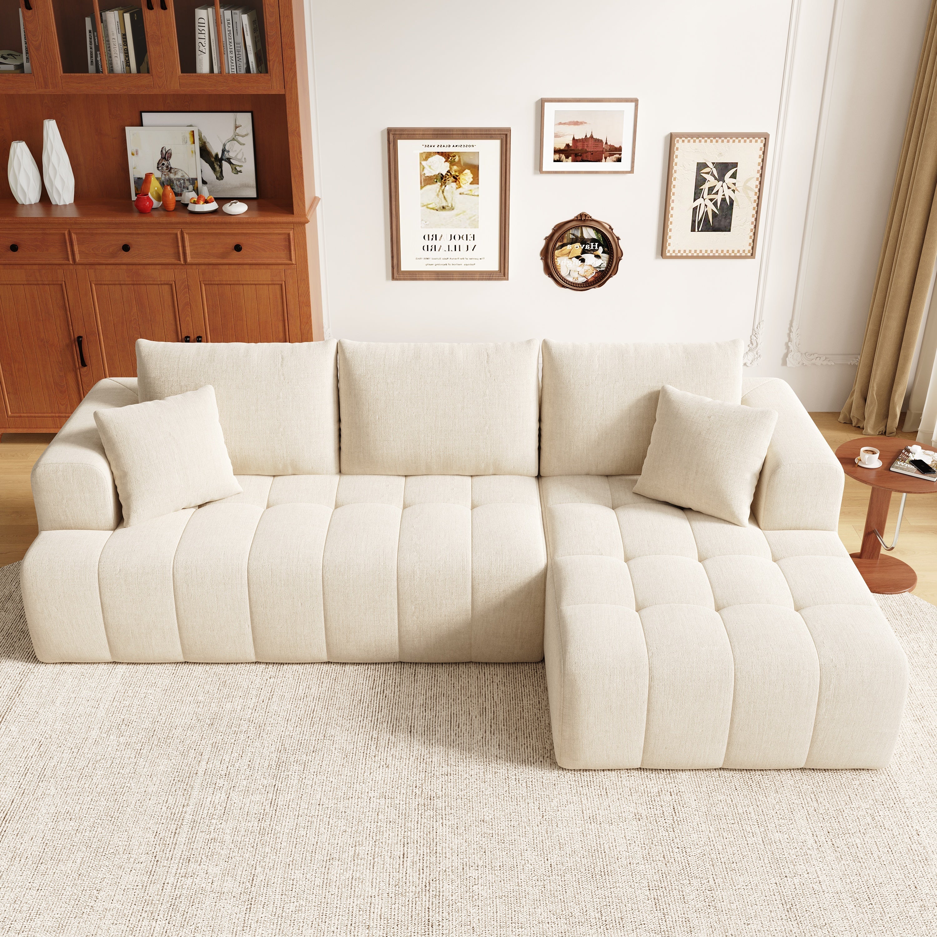 Cloud Modular L-Shaped Corner Sofa with Low-Profile Design, Beige Chenille