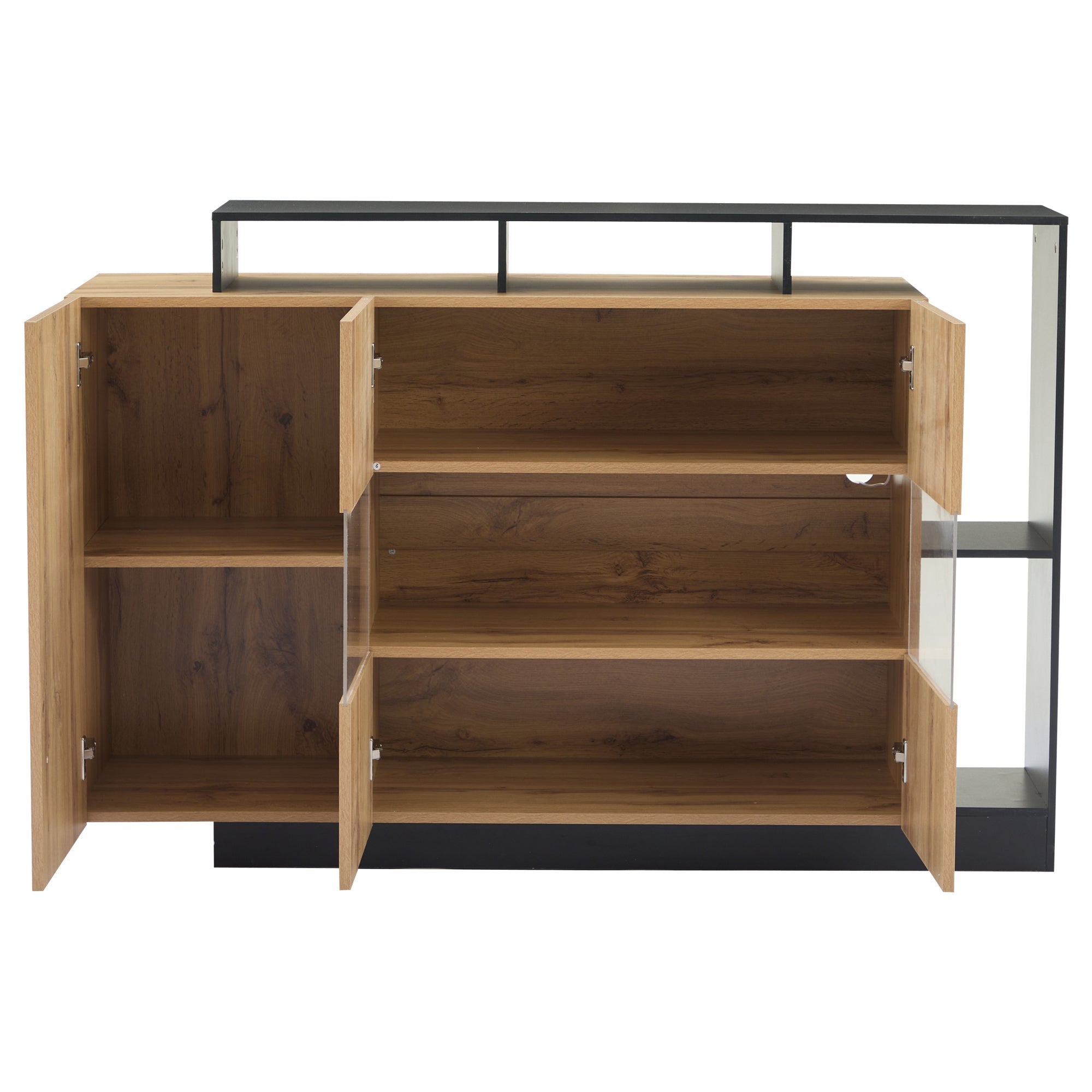 Modern LED Sideboard, Glass Dining Cabinet with Bluetooth Control, Wood Color MDF