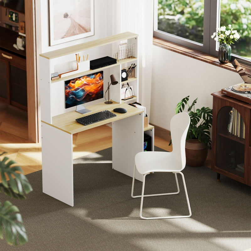 Desk, Computer Office Table with Open Shelves, CPU Stand, Steel Frame, Oak