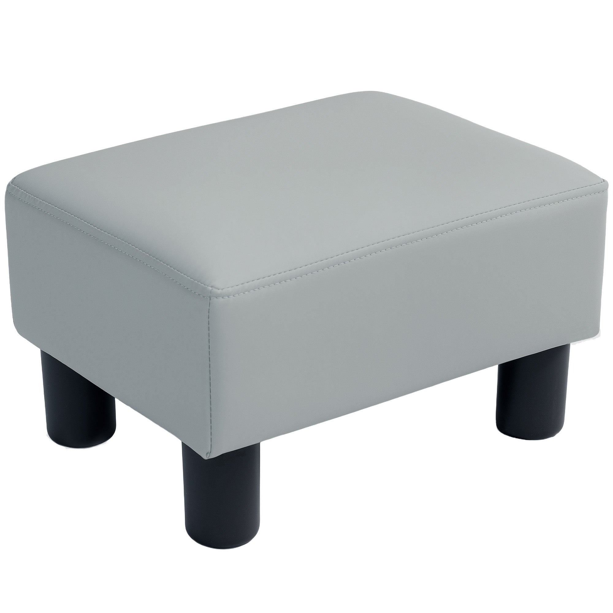 PU Leather Footstool with 4 Plastic Legs, Grey