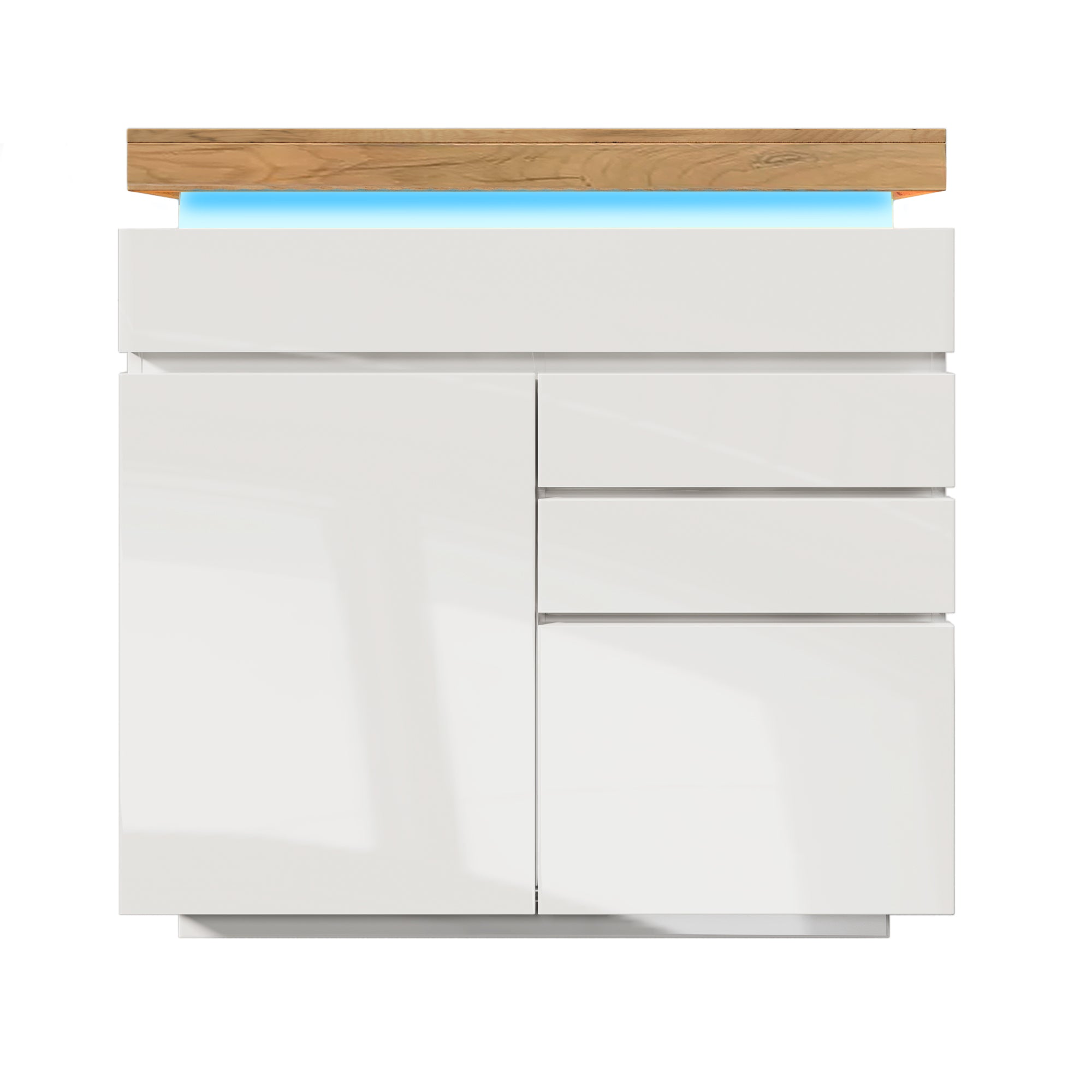 Chest of Drawers, High-Gloss Sideboard 2 Doors 3 Drawers, LED, White