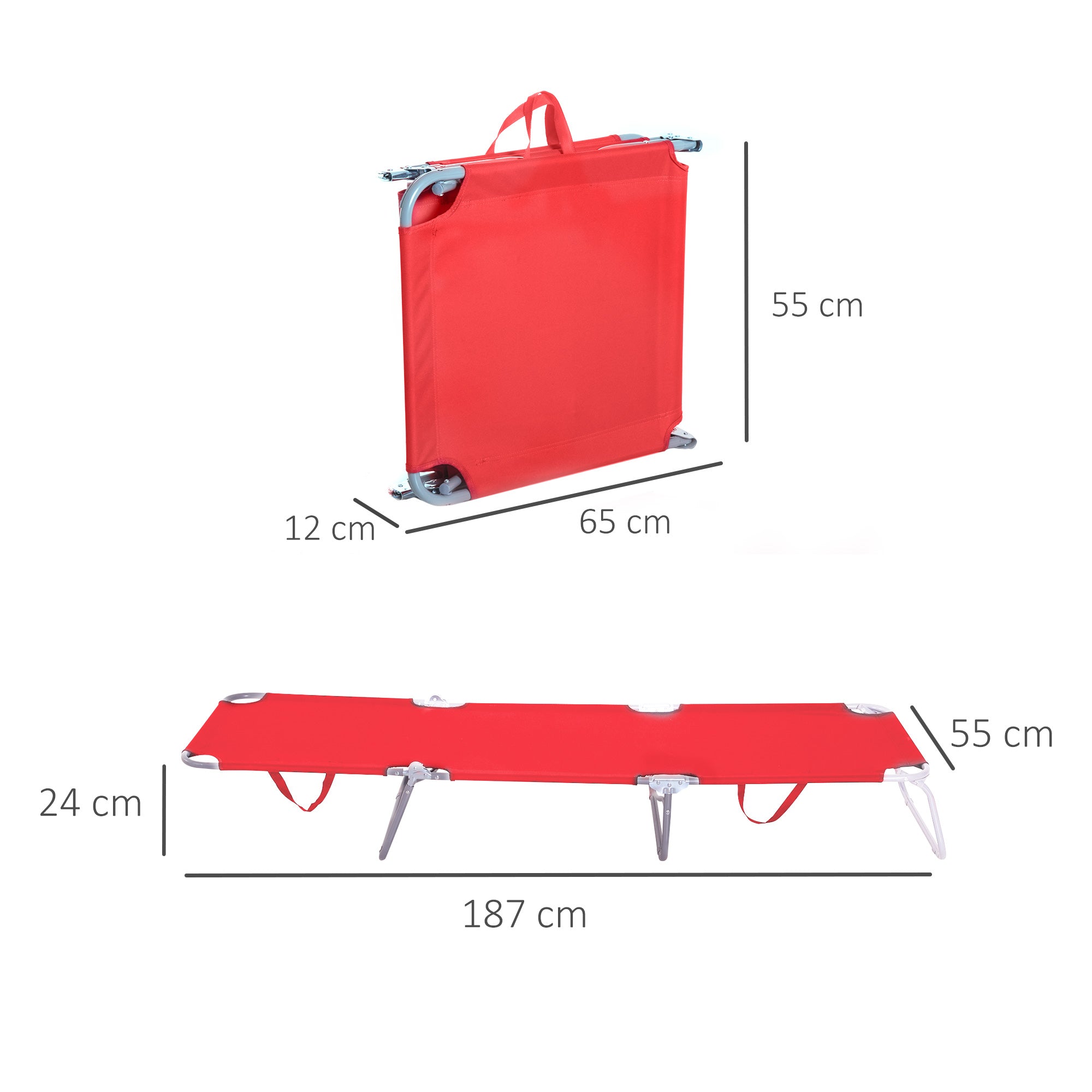 Sun Lounger, Foldable Multi-Adjustable Backrest, Metal/Polyester Red
