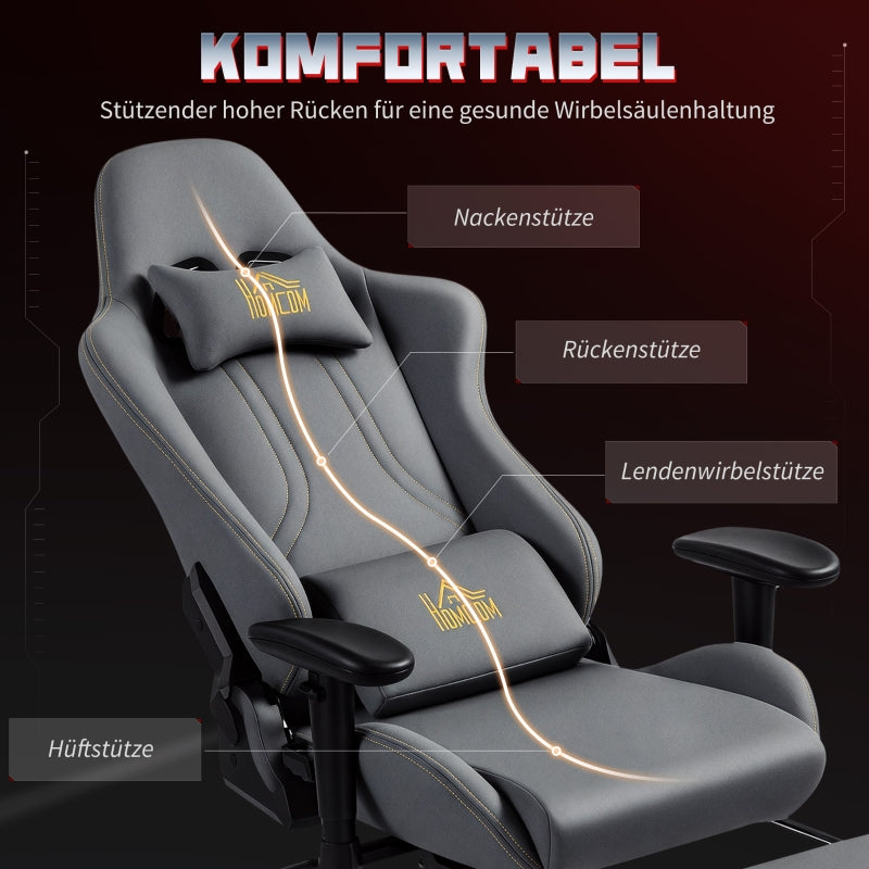 Ergonomic Gaming Chair Adjustable Rolling Desk with 3D Armrests Lumbar Support Grey