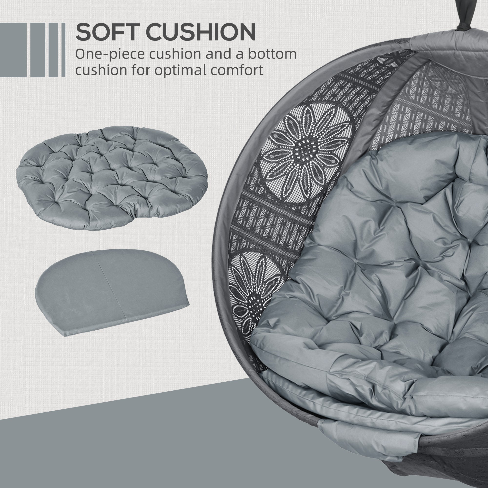 Round Egg Basket Chair, Steel Stand, Charcoal Grey