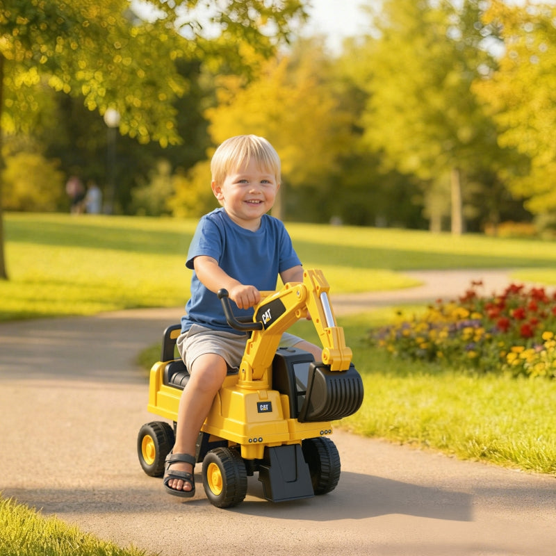 Children's Excavator Ride-on Toy with Functional Shovel and Non-slip Wheels, Yellow and Black