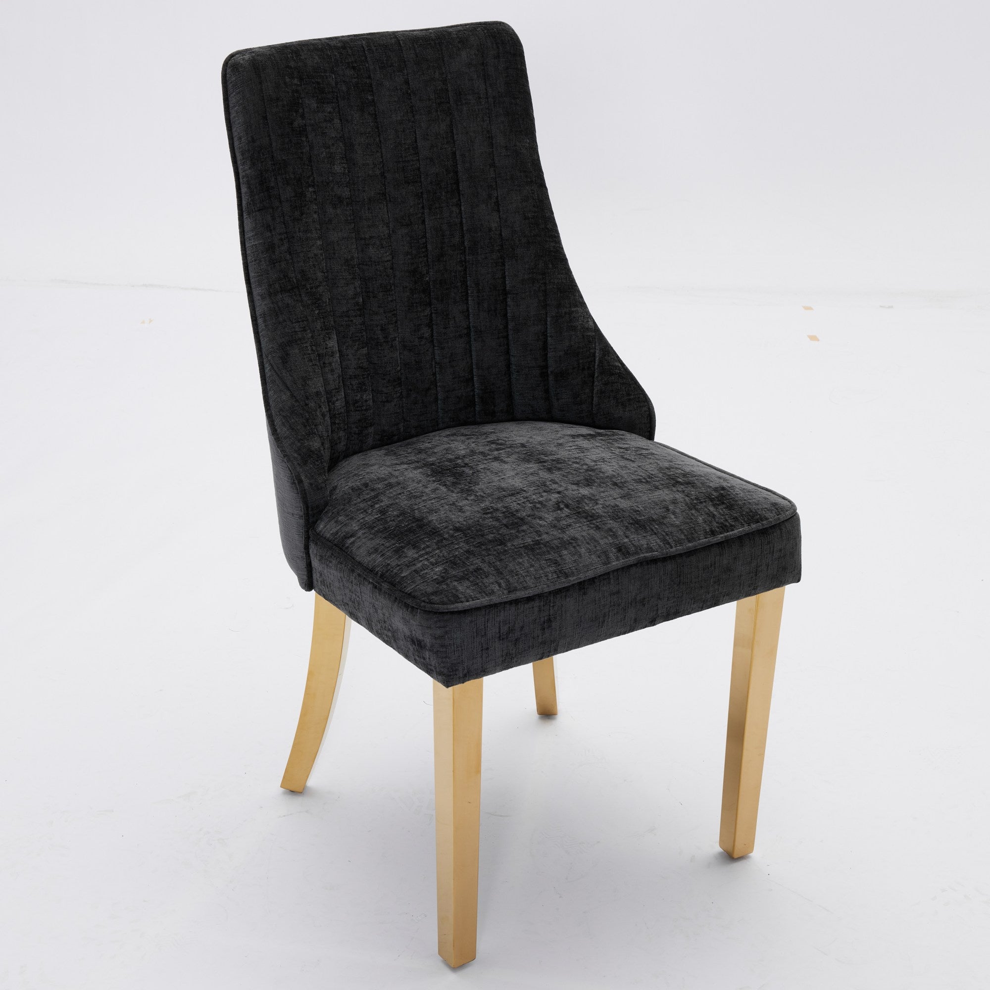 Dining Chairs, Set of 2 Accent Chair Golden Stainless Steel Legs, Chenille Black