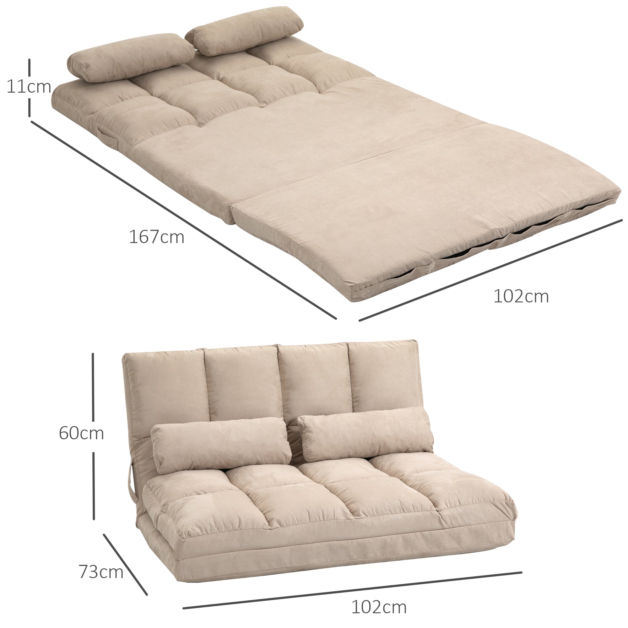 Floor Chair 2-in-1 Bed Adjustable Backrest Seat Cushion Beige Velvet Steel