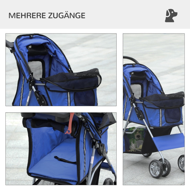 Hundebuggy, faltbare Regenhülle, Ablagekorb unten, 2 Getränkehalter, Blau