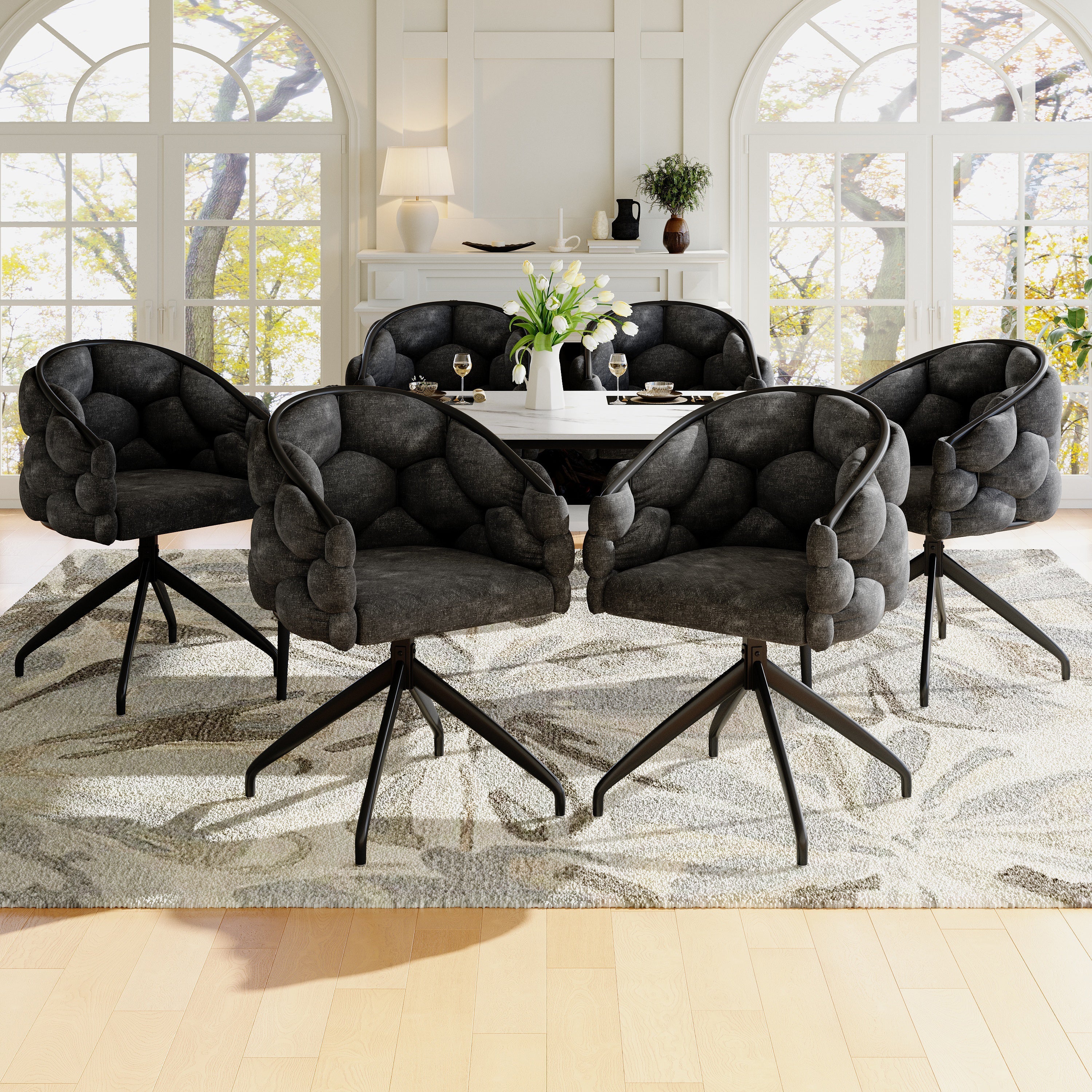 Luxury Velvet Swivel Chairs (Set of 6) 360° Rotatable Ergonomic - Grey