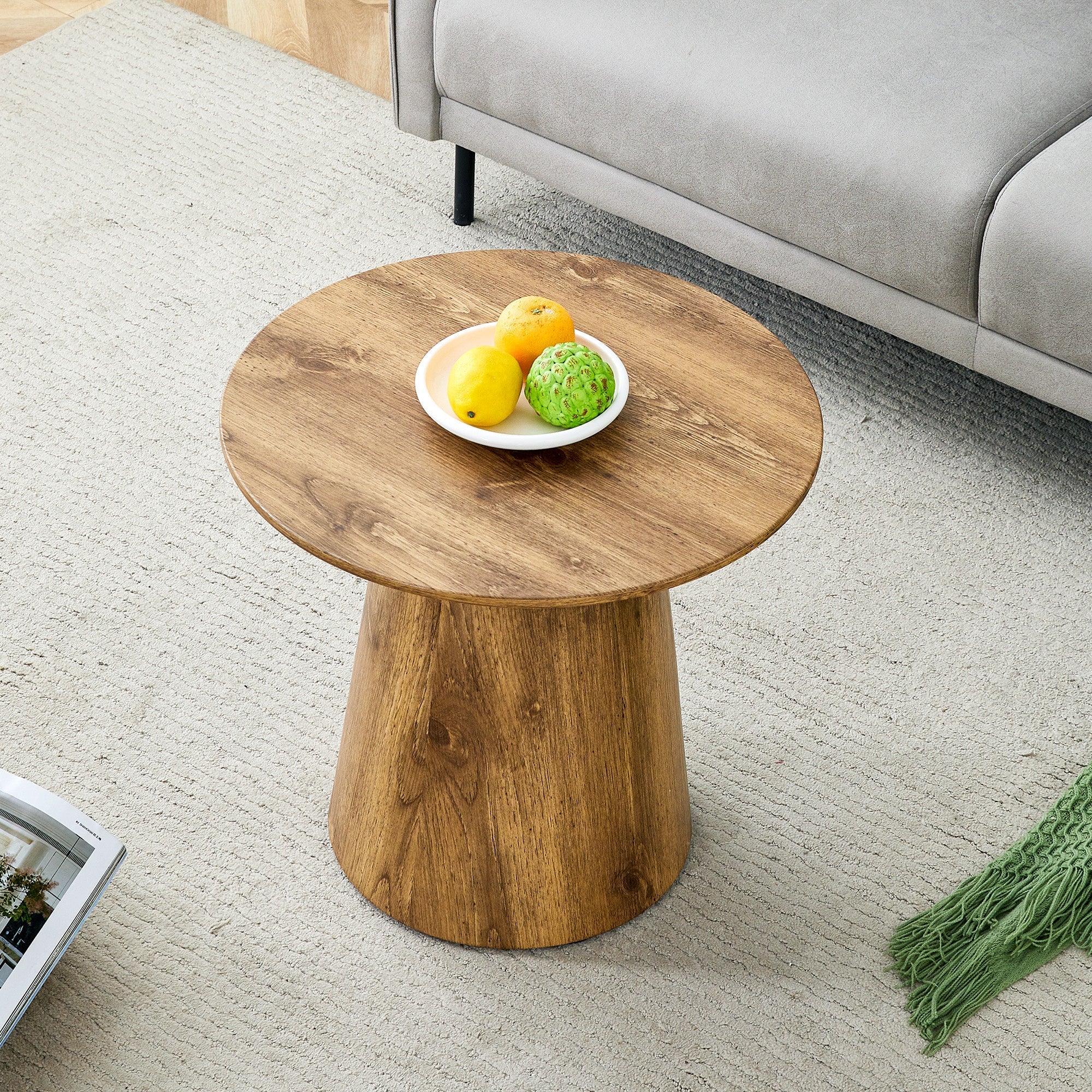 Round Coffee Table 50cm Ø 48cm H Side Table - Natural Wood Look MDF