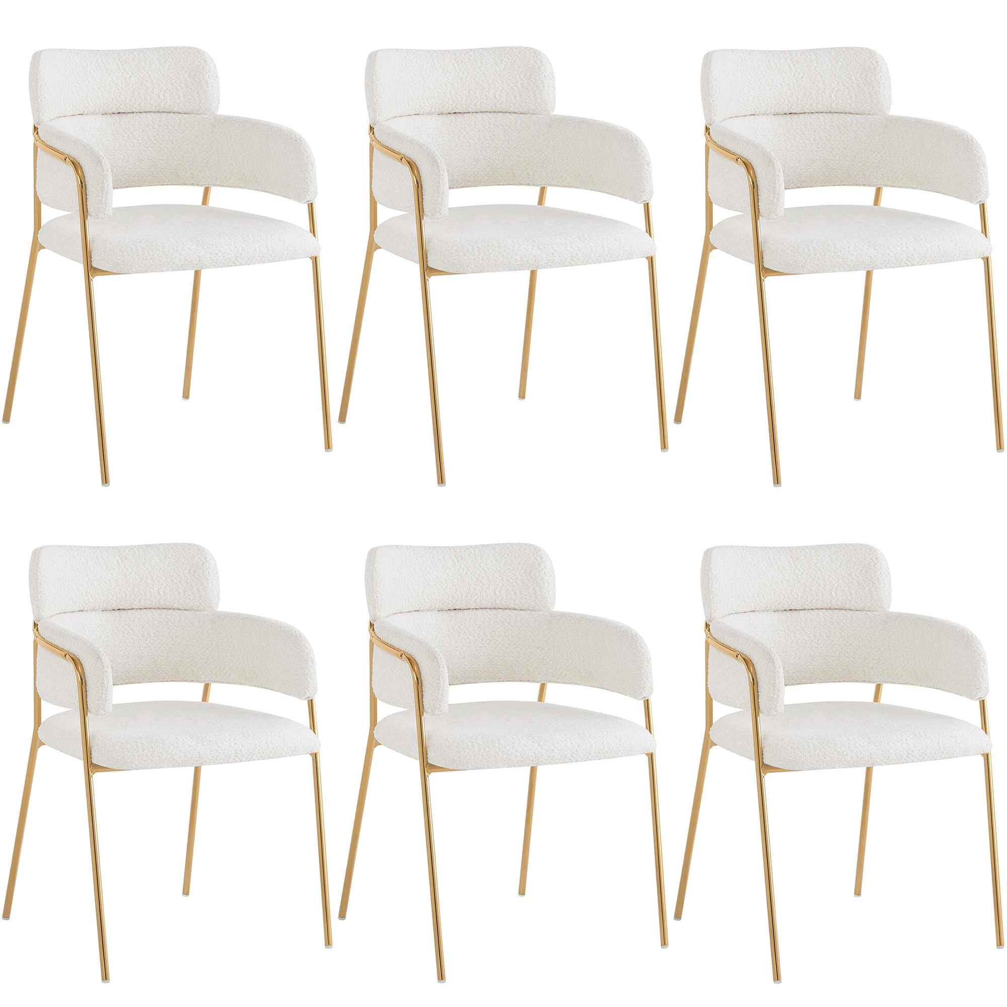 Dining Chair Set of 6 Modern Ergonomic Gold Legs - Beige