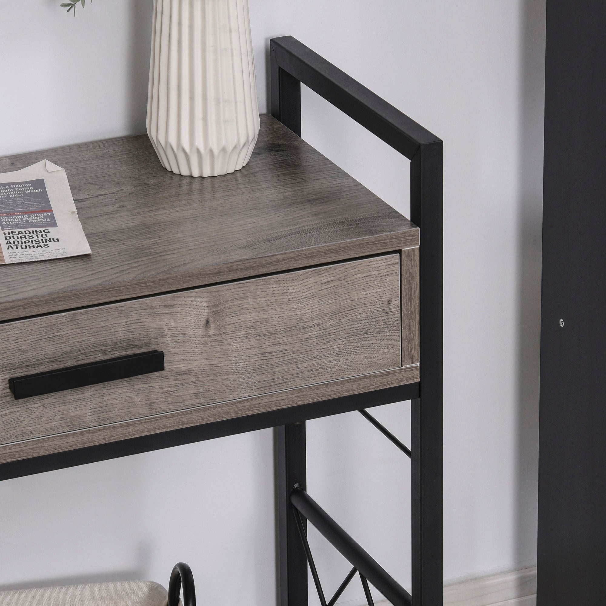Side Table Serving Cart with Wheels, Drawer Storage, Grey