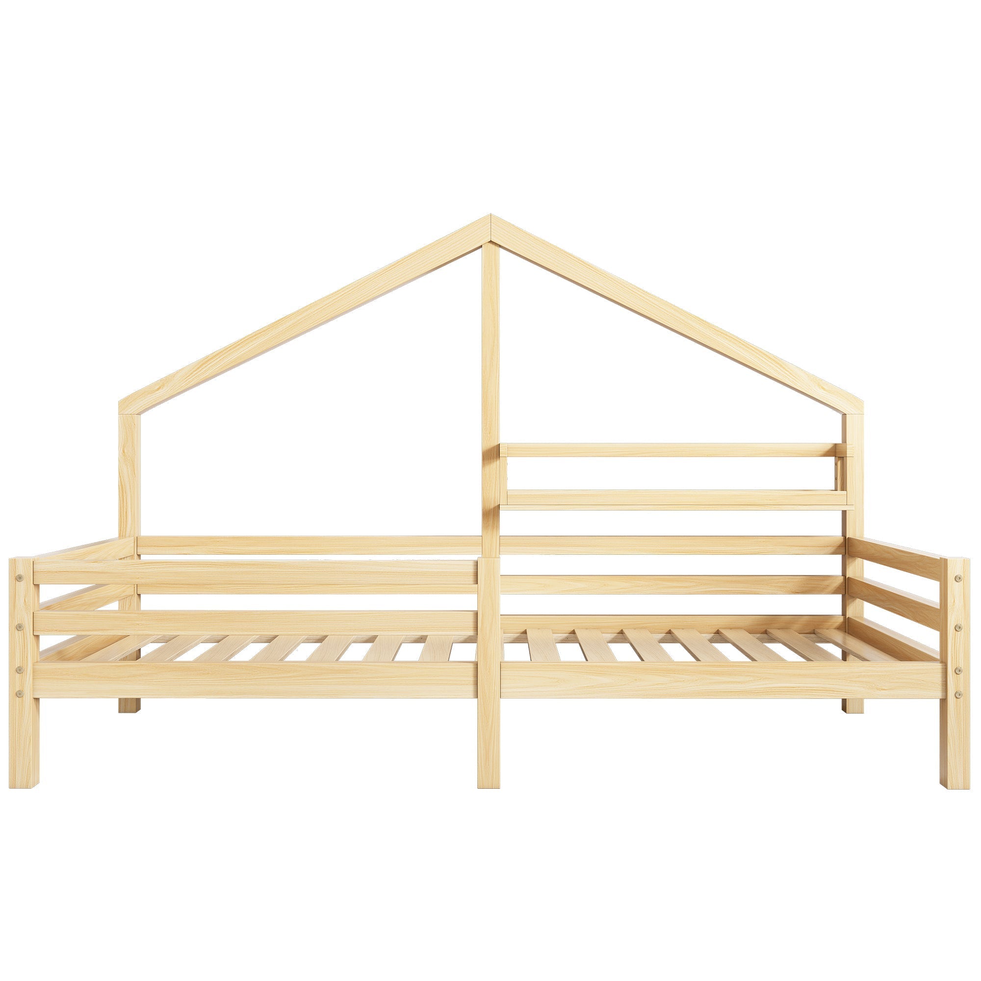 House Bed 90x200cm Storage Shelf Fireplace Shape - Natural