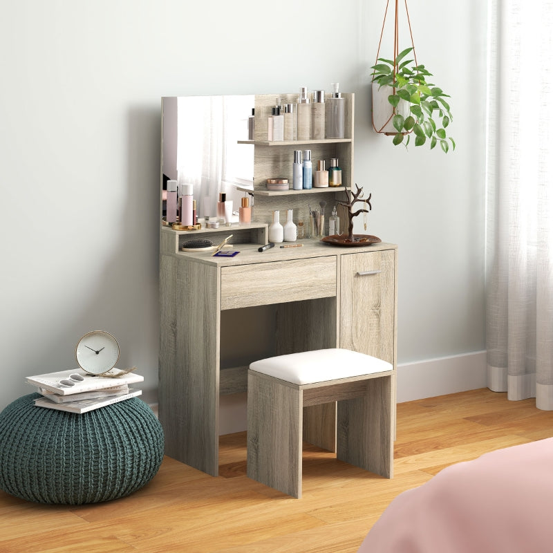 Dressing Table and Stool Set, Storage, Wood-Effect