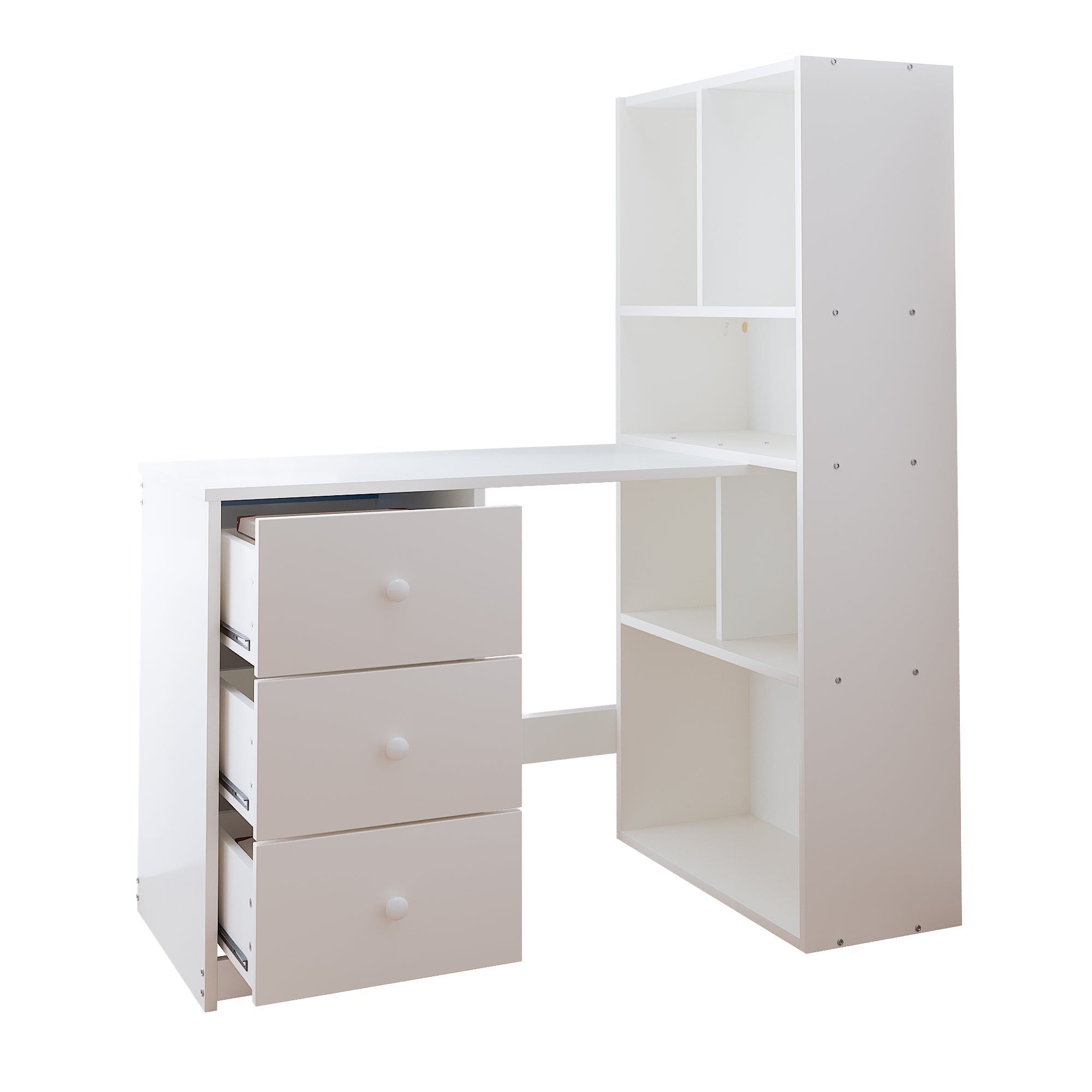 Corner Desk with Bookshelf, 4 Storage and 3 Drawers, White