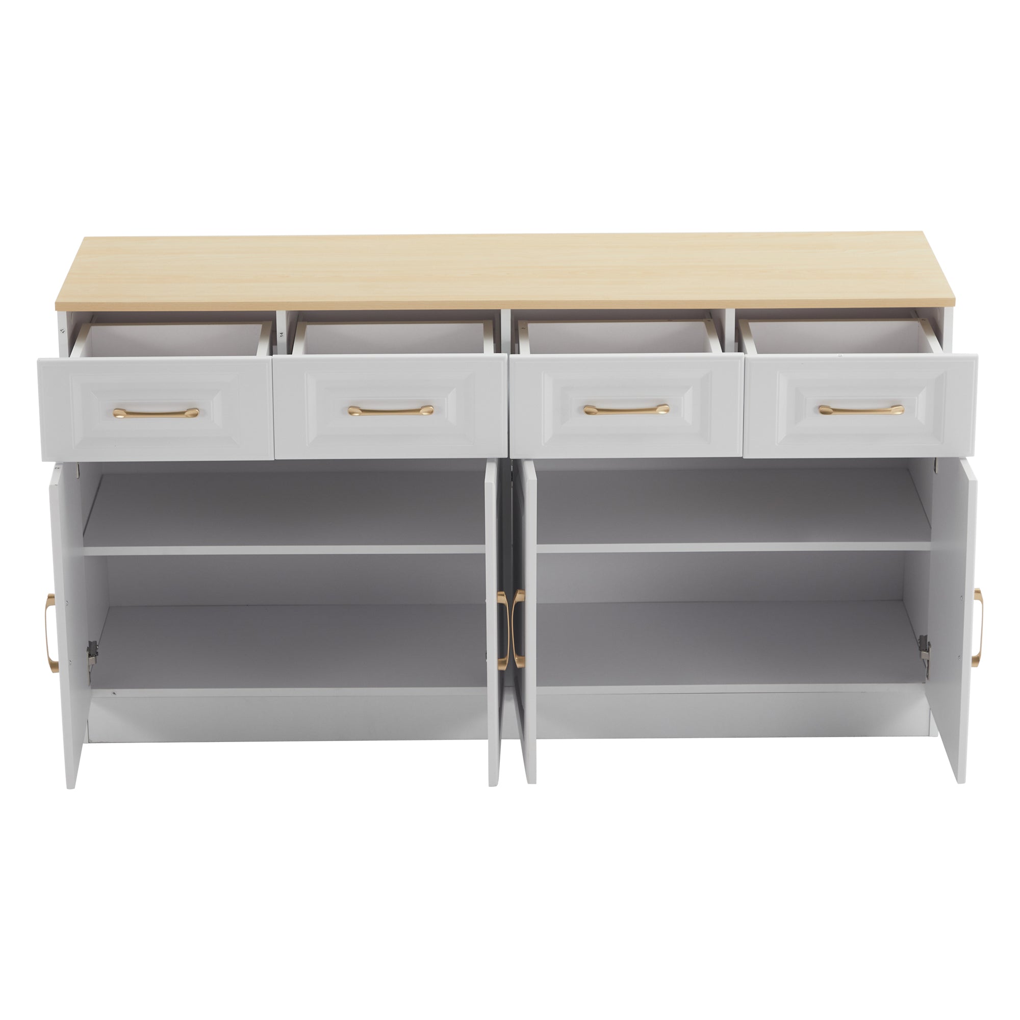 Sideboard Buffet Storage Cabinet 140cm 4 Drawers 4 Barn Doors White Wood