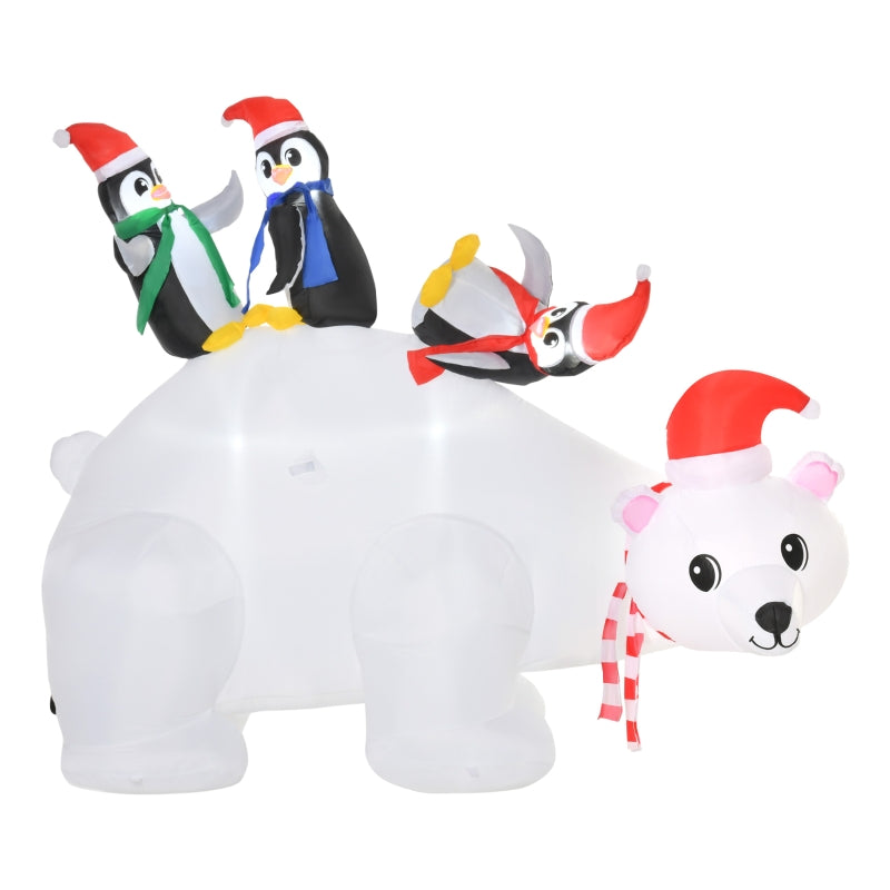 5ft Outdoor Christmas Inflatable Polar Bear with Three Penguins, LED Lighted Decoration, Polyester