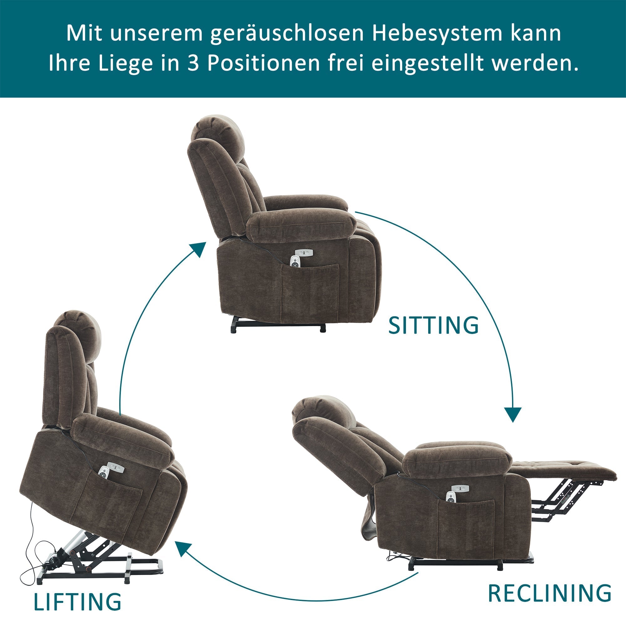 Electric Massage Chair Recliner with 8-Point Massage, Heating and Lifting Function, Brown Fabric
