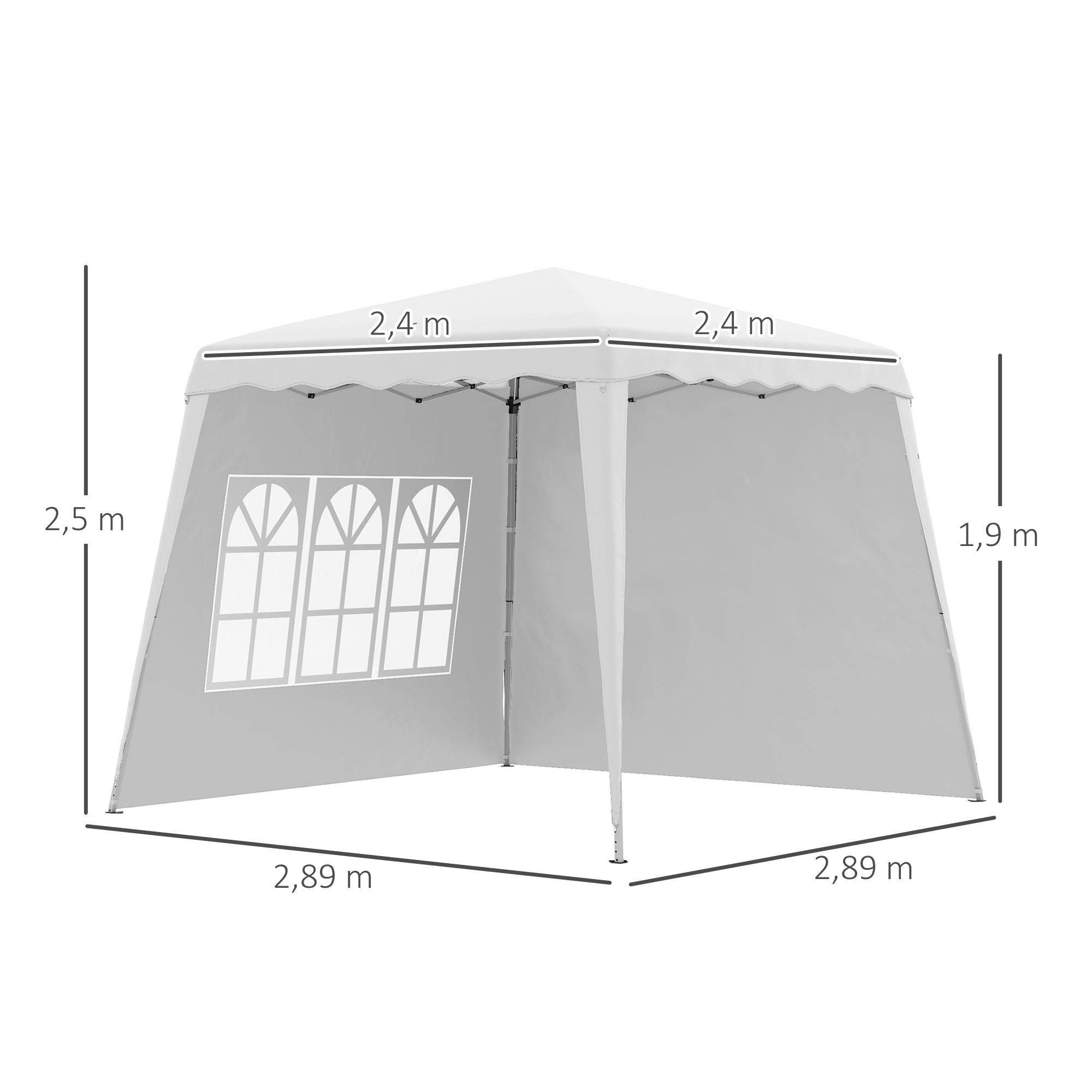 Folding Gazebo, 2.4 x 2.4m, Side Wall, Height-Adjustable, UV Protection, White