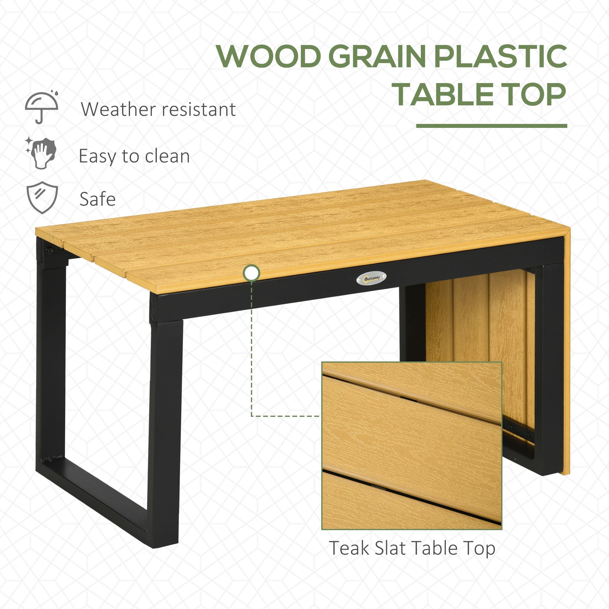 3 Pieces Patio Furniture Set Outdoor Sofa Conversation with Padded Cushions and Wood Grain Table, Dark Grey