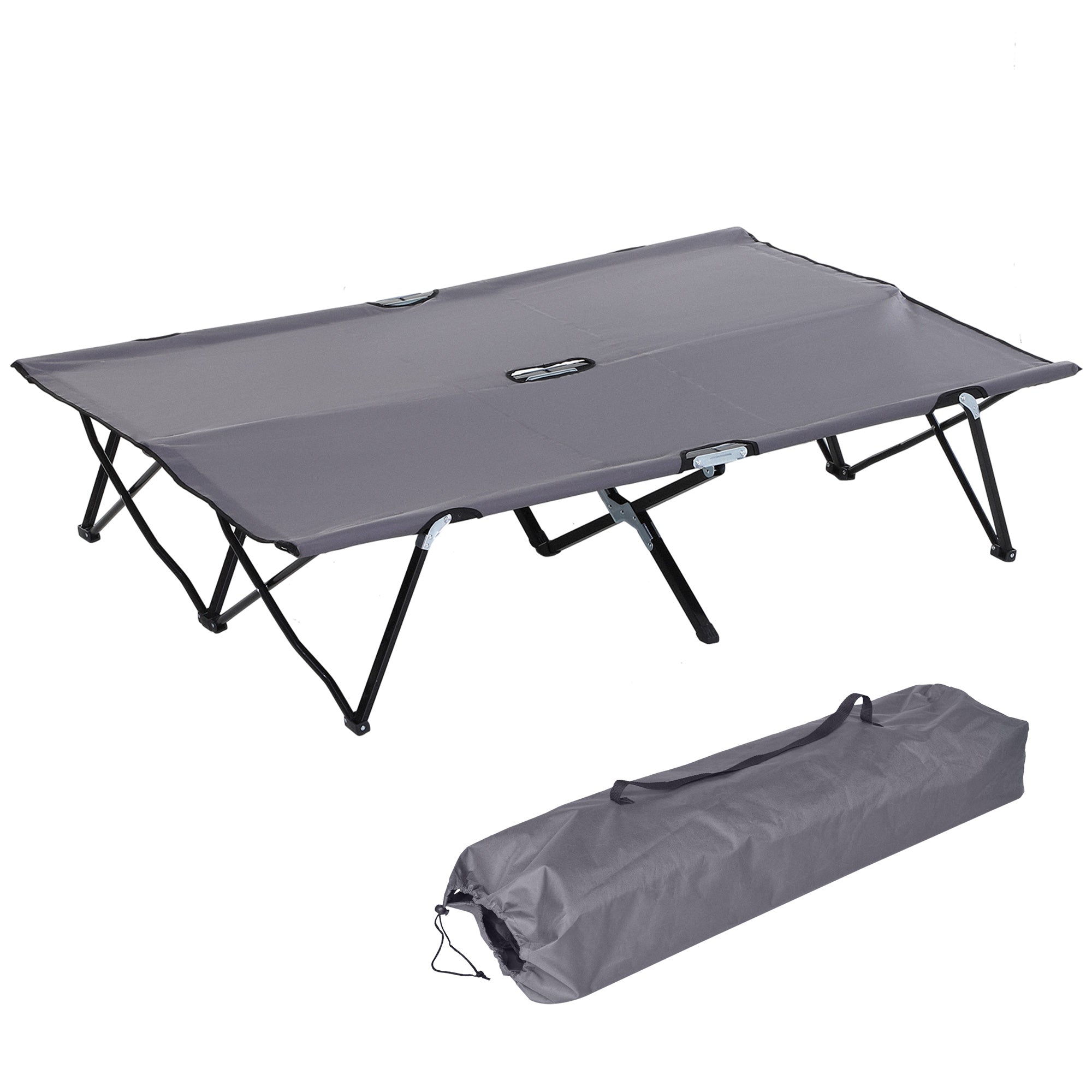 Folding Camping Bed, 2 Person, 136 kg, Steel Oxford Grey