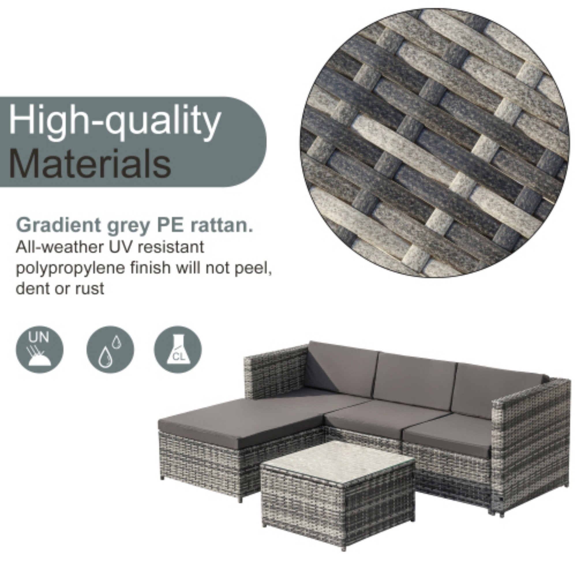 Garden Corner Sofa Rattan Patio Lounge Set, Grey