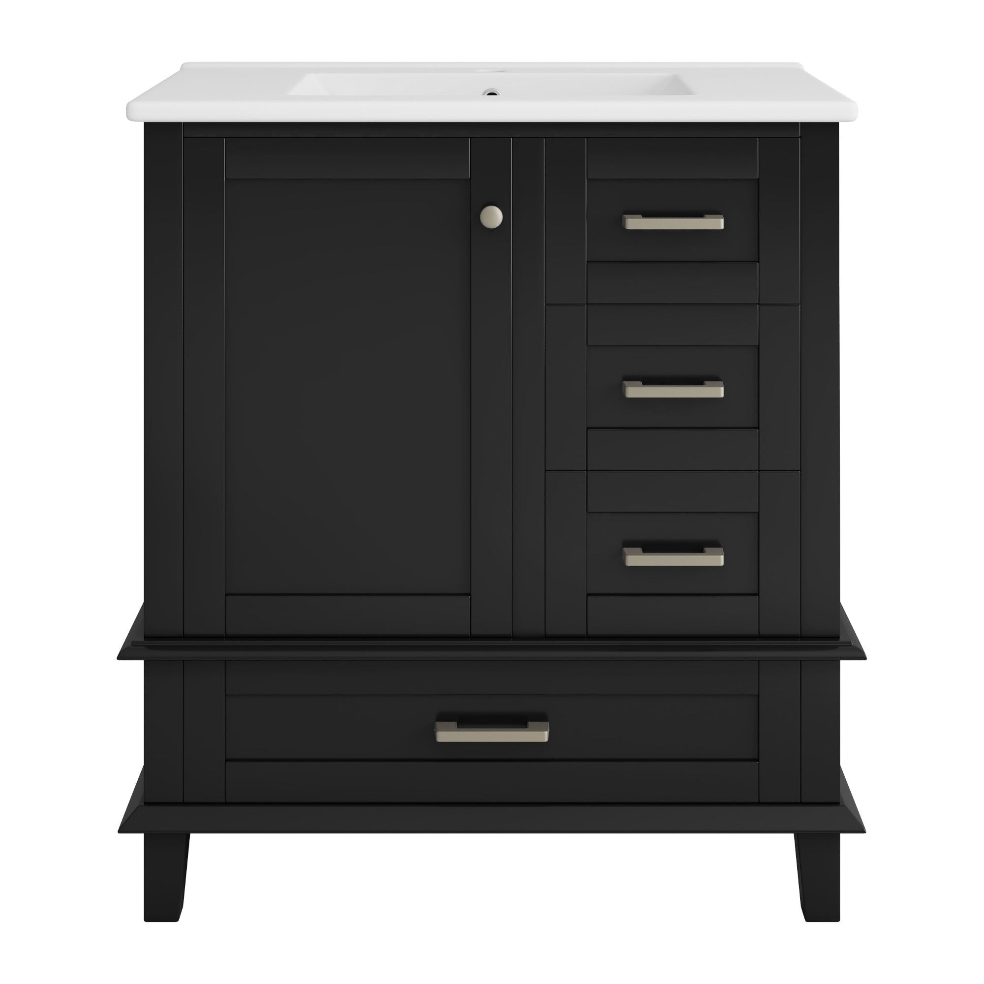 Bathroom Cabinet with Ceramic Sink and Silent Drawers, Black