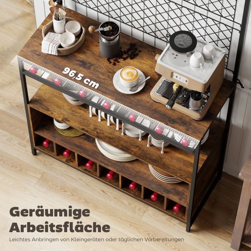Küchenregal mit Arbeitsplatte, Gitterplatten, 5 Haken, Braun