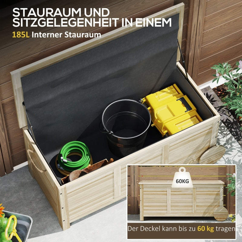 Cushion Box 185L Storage Space Waterproof with Wheels Natural Wood